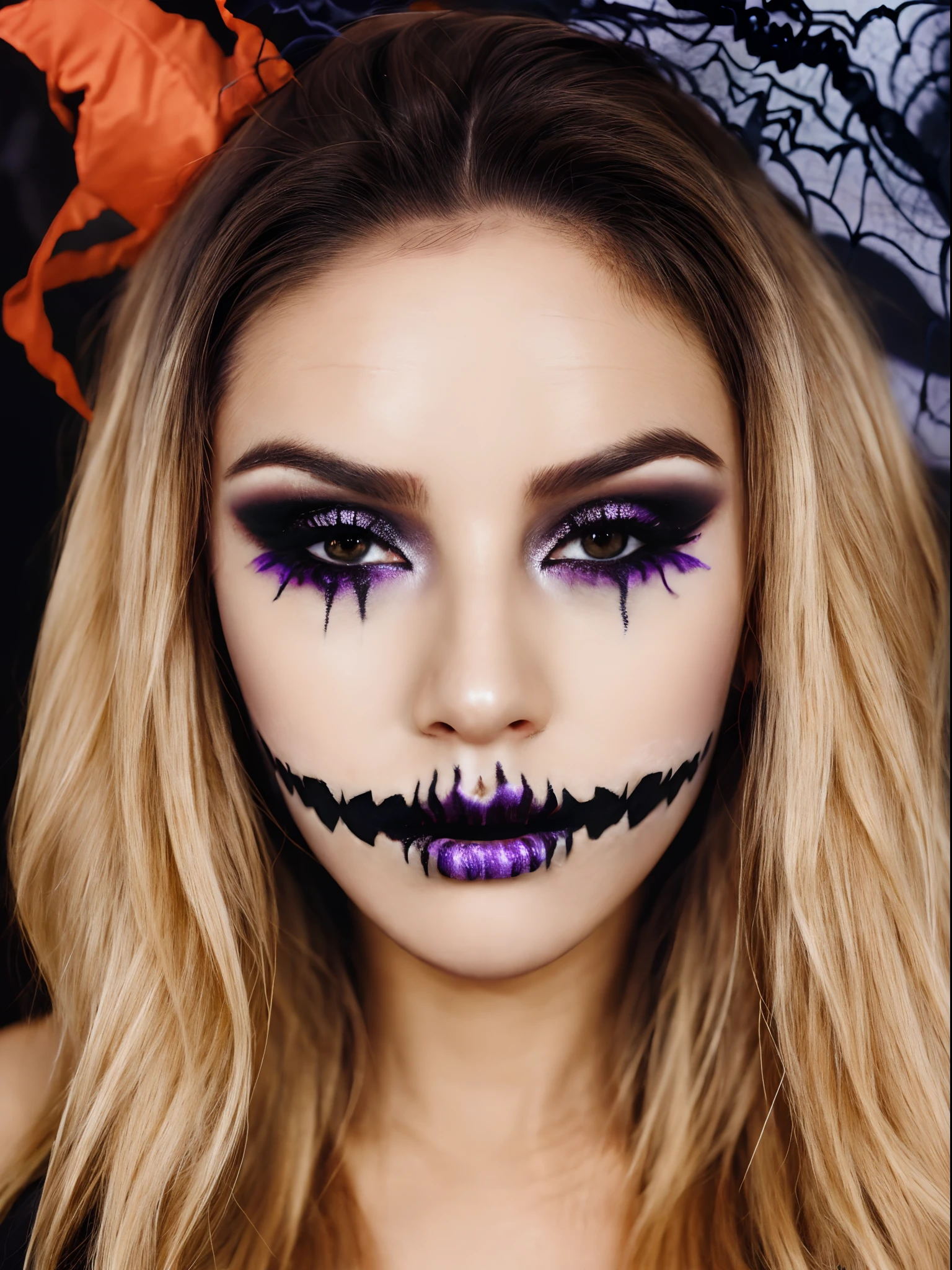 RAW photo, 1girl,South Korean idol , heart bun hair, HWmakeup, (Halloween costume:1.1), complex Halloween party background, (hdr, hyperdetailed:1.2),(photo: 1.3) af (realistic: 1.3), ((close-up))