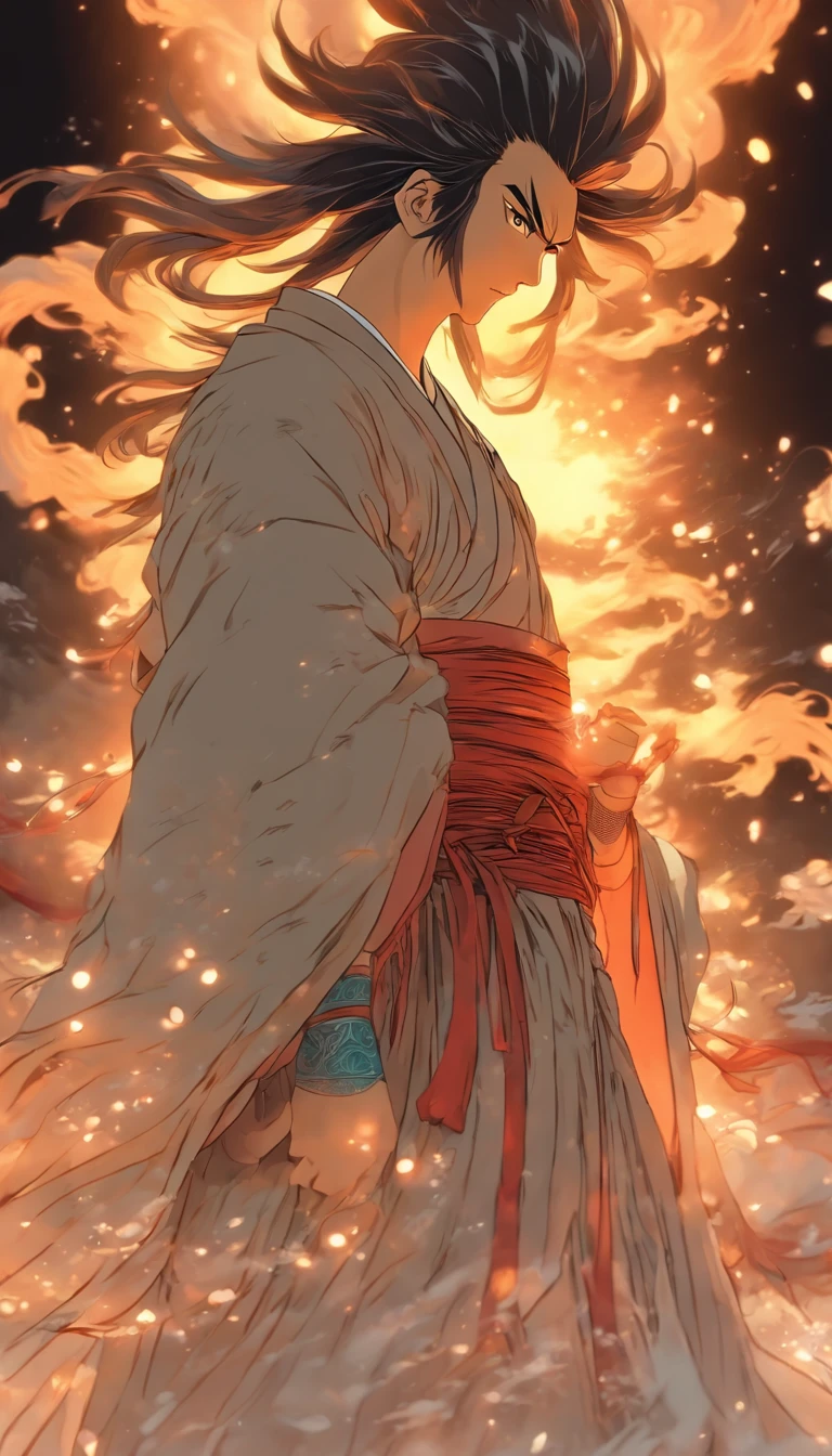 China-style,中景 the scene is,The Taoist priest stood in front of the huge transparent Suzaku,Stretch your hands,Long messy hair,Glow effects,Hyper-realistic,Ultra photo realsisim,Chinese black and white ink style,Silver,Decolorization,Smudge,ink,8K,super-fine,high qulity,OC renderer