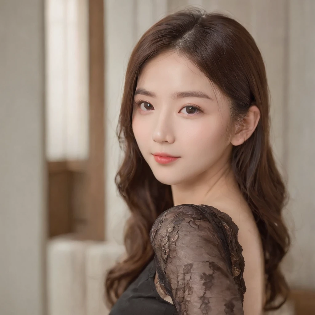 (((Medium Hair、No clothing))),(((Full body like))),(((Full body like))),(((Full body like)))， best qualtiy, 8K, nffsw, hight resolution, absurderes:1.2, blur backgroun, Background bokeh:1.2, photography of, (Raw photo:1.2), (真实感:1.4), (masutepiece:1.3), (intricate-detail {Ikko:1.2), 1girll, 独奏, a Korean girl, delicated, Beautiful detailed, (Detailed eyes), (detailed facial features), emaciated, (((medium breasts⁩))), Firm skin, (up looking_で_peeping at the viewer), from a_front, （being thin），（best qualtiy：1.4），（超A high resolution：1.2），Cinematic Light Lamp Light，（Extremely detailed illustration），（Gloss on lips，best qualtiy，超A high resolution，depth of fields，Caustics，Wide range of illumination，Natural Shadow，85 mm， F/1.4, ISO 200, 1/160s:0.75),1girll, Solo, (((Clear Silk，Black stockings，beautiful legs))) Smile, ((Lace,vacuum,I wasn't wearing underwear))，