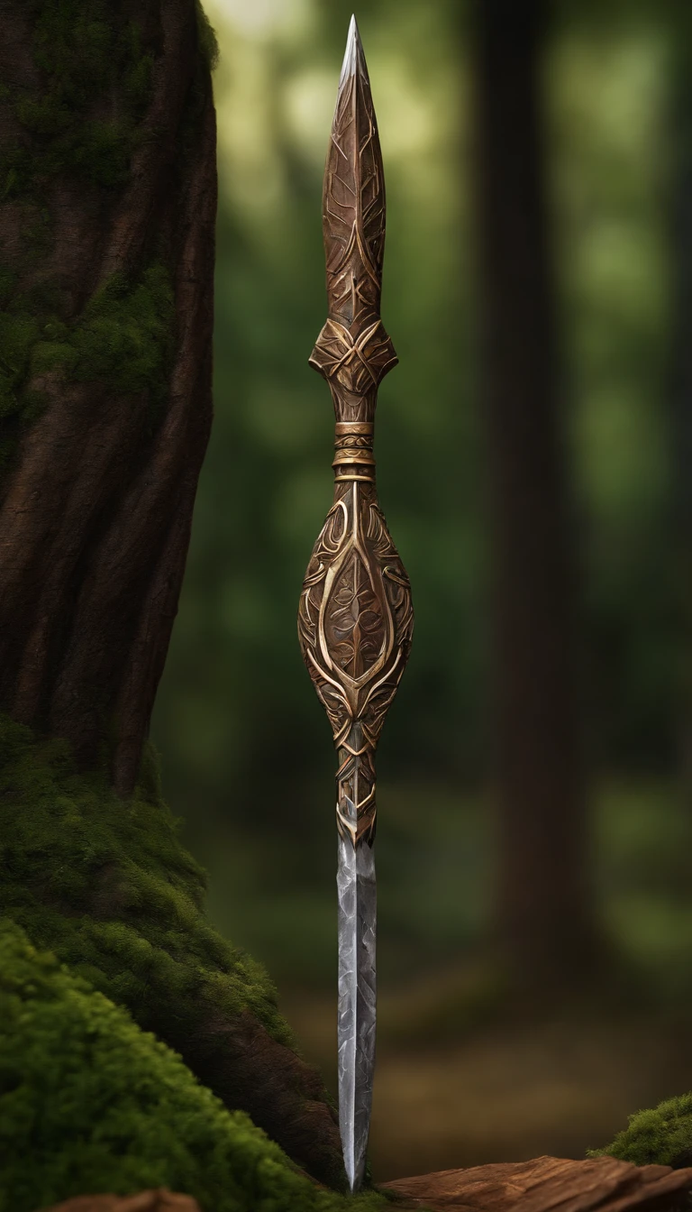 spear made of runecraft and bark of Yggdrasil, Spear Odin, holding a spear,