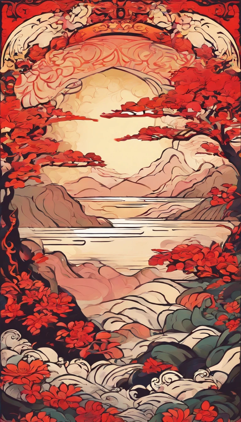 Chinese New Year's Day,Chinese landscape,abstract paintings,Zen,Gradient of color,