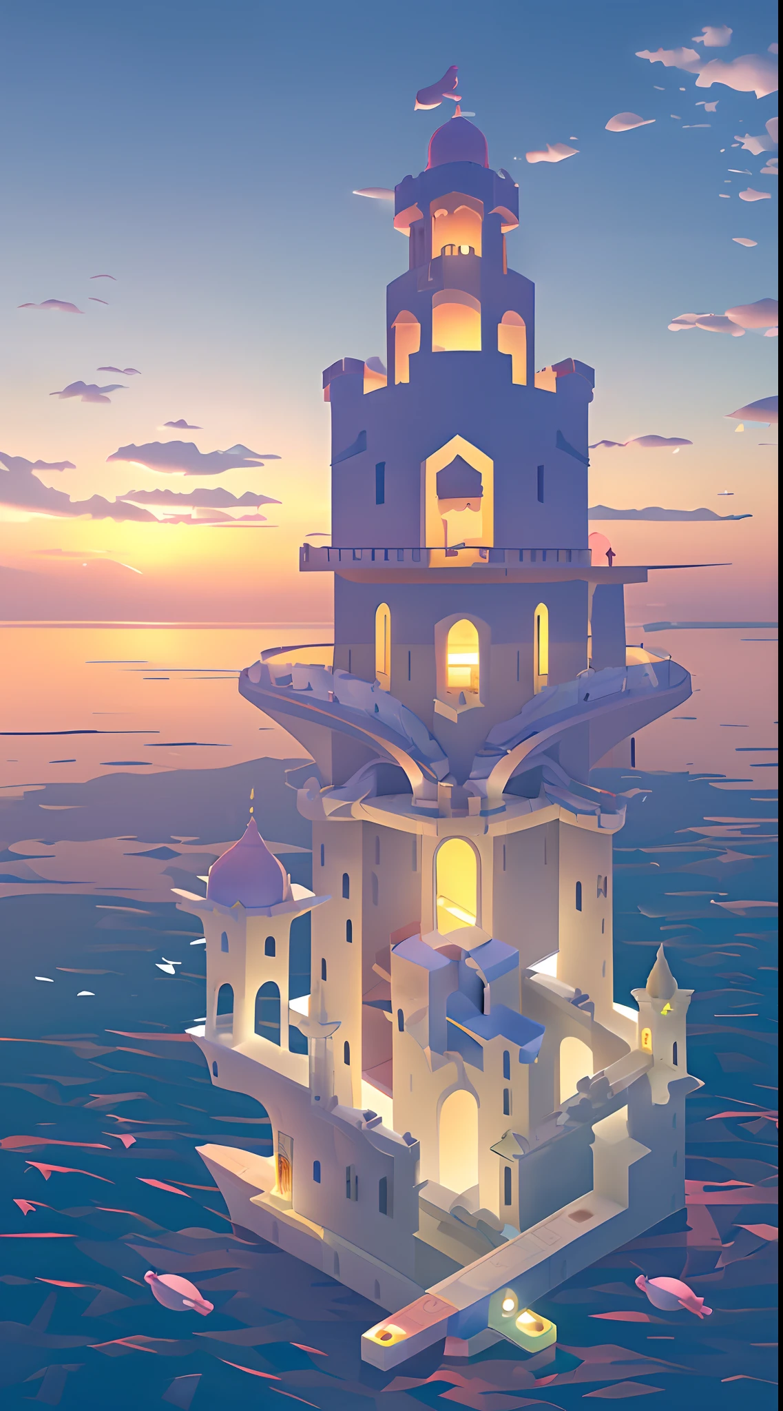 tmasterpiece，monument valley，(Extremely detailed floating city:1.3), ((1 detailed mirage castle floats on it
cloud)and(Detailed buoy spire illusion, Detailed floating clock tower
fantasy)and(Highly transparent mirage)and(Detailed view of the base
Mirage Castle)),Ultra-detailed,extremely detailed and beautiful, Sky and white
Cloud and sunset glow background,Ultra-fine bird, (Floating city in bloom, Floating petals, A garden in bloom in the sky, Many vines on the wall:1.2)
(Girl inside the floating city:1.3), (1 girl away from the camera:1.2), (Ultra-wide angle
lens), (back), Behind the head, Holy light, White dress, (full bodyesbian), Bare feet, (Backless dress), Solo