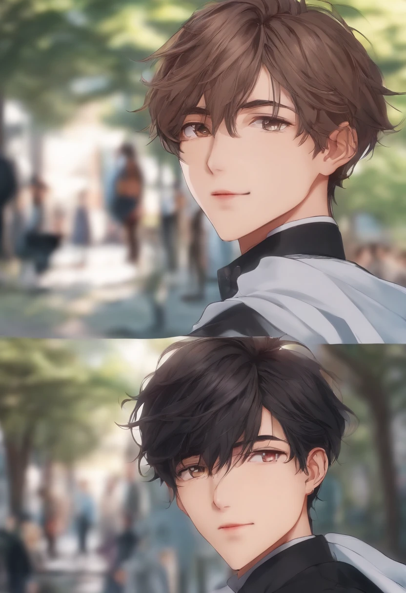 Anime handsome boy realistic face changing background 8k super real rear view