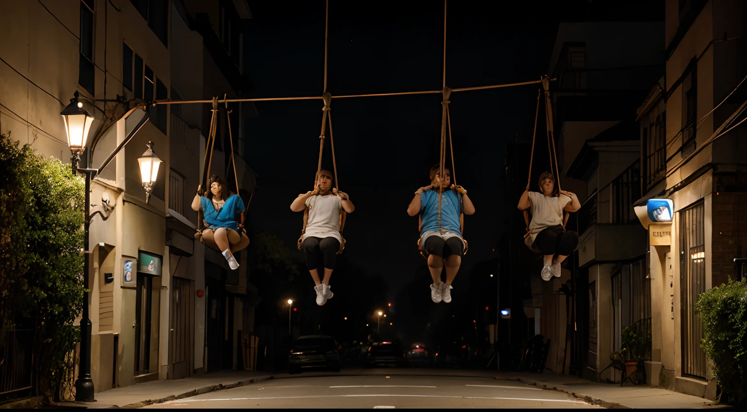Three people were hung on a street lamp by rope