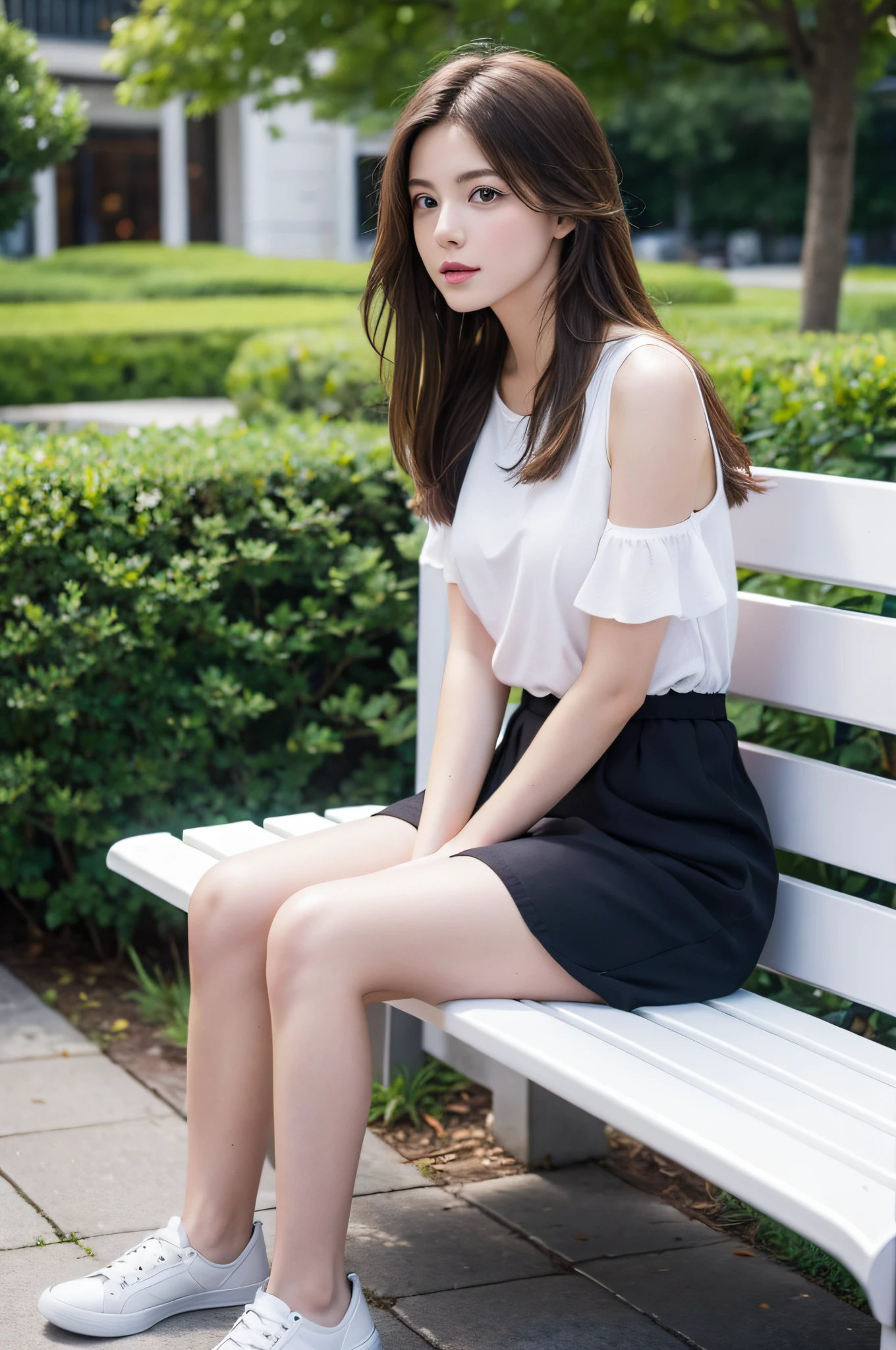 a pretty white girl on the bench