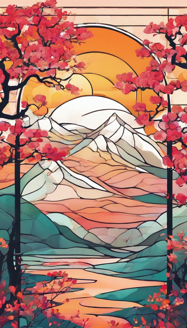 Lunar New Year's Day,Chinese landscape, abstract paintings, Zen, Amy Sol style, Cover art with light abstraction, Simple vector art, Contemporary Chinese art, Gradient of color, Soft color palette, layered forms, Whimsical animation, The style is ethereal and abstract