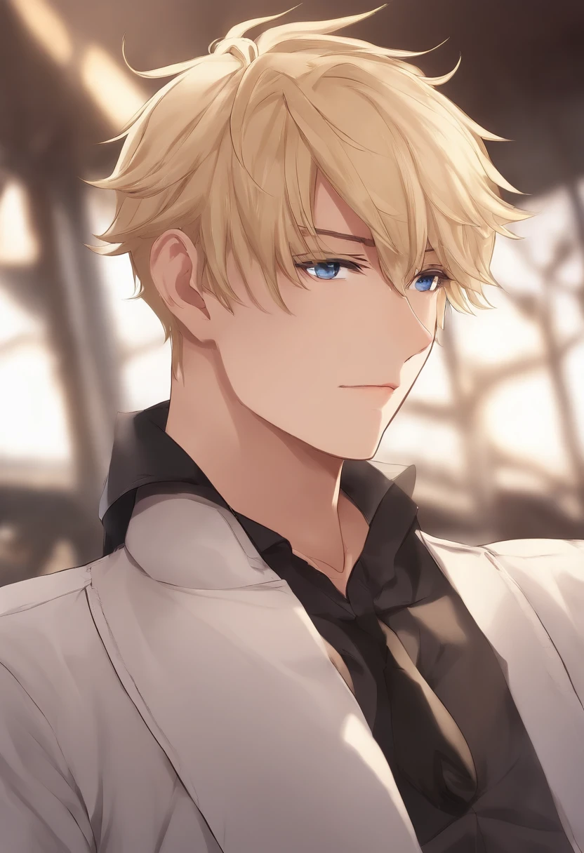 Anime handsome boy real blonde rear view changing background、Reduces hair volume