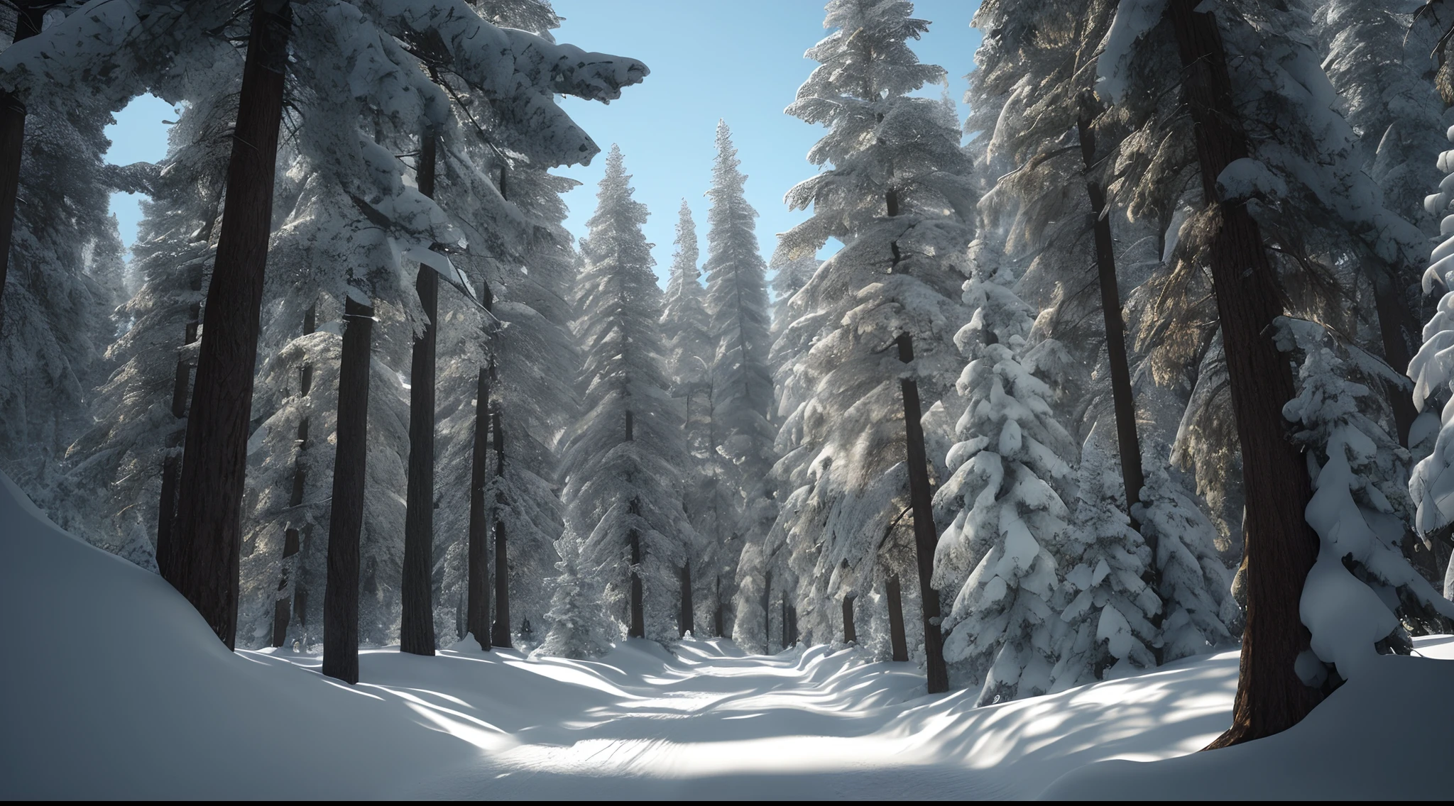 Masterpiece, best quality, high quality, highly detailed CG unity 8k wallpaper, coniferous forest, silence, towering conifers covering the forest floor, severe cold climate, serene beauty, snow, winter, mild summer, breeze, Conifers, branches, bokeh, depth of field, HDR, bloom, chromatic aberration, photorealistic, extremely detailed, popular on artstation, popular on CGsociety, complex, high detail, dramatic, art midway