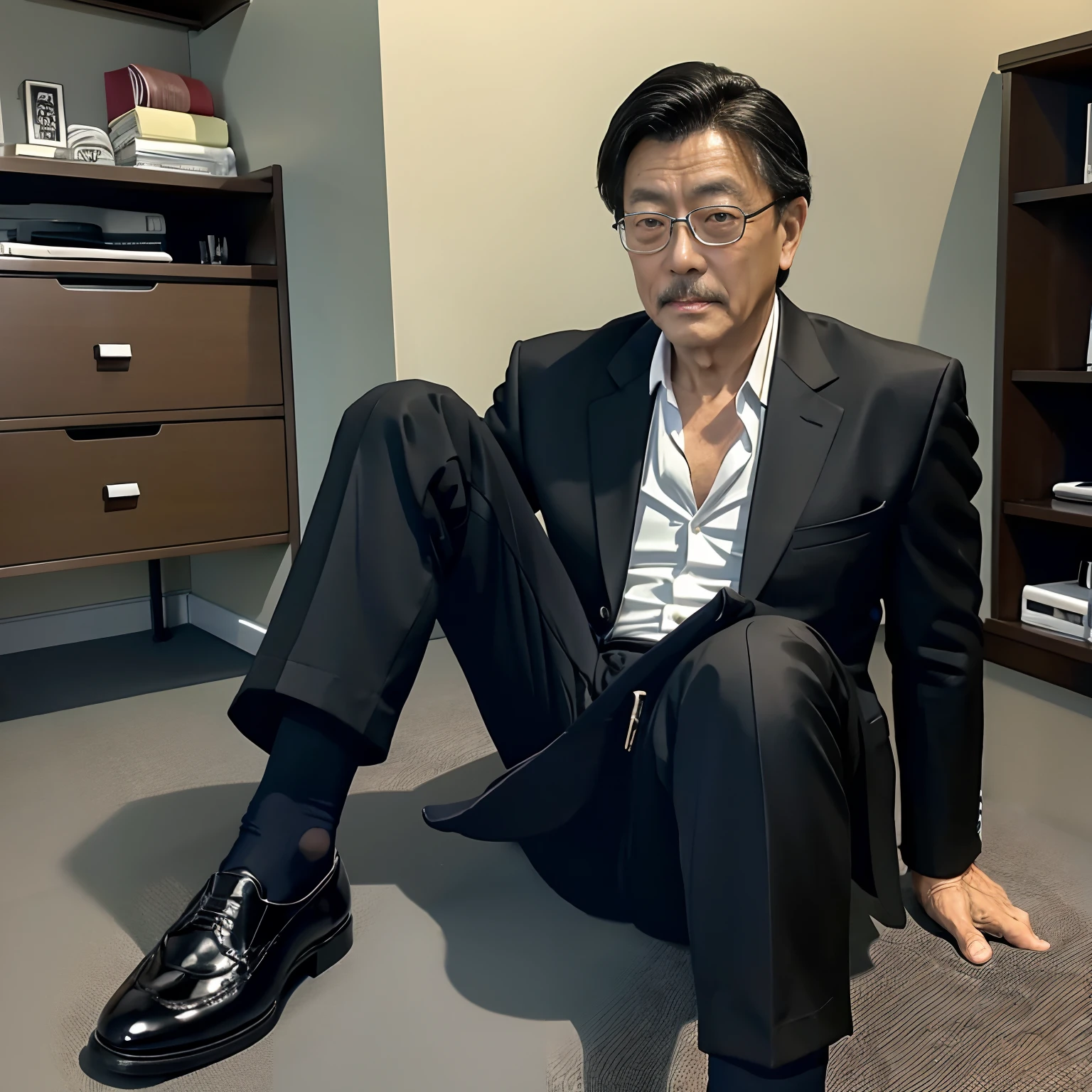 55 years old,Kogoro Mori,uncle,,Convex,in office,Black socks,anti-slip leather shoes,beard,toughness,Drooling in the mouth,HD,artwork,full of enjoyment,Very shy,exposed,Spread your legs and straighten them,Wear a suit,Gender-sexy trousers,A large protrusion with masculine characteristics,The crotch has columnar protrusions,God'view,Take off your pants,Sexy lingerie lace,Floor perspective, Ecstasy expression/gender(milky, Translucent mucus in the abdomen and chest)