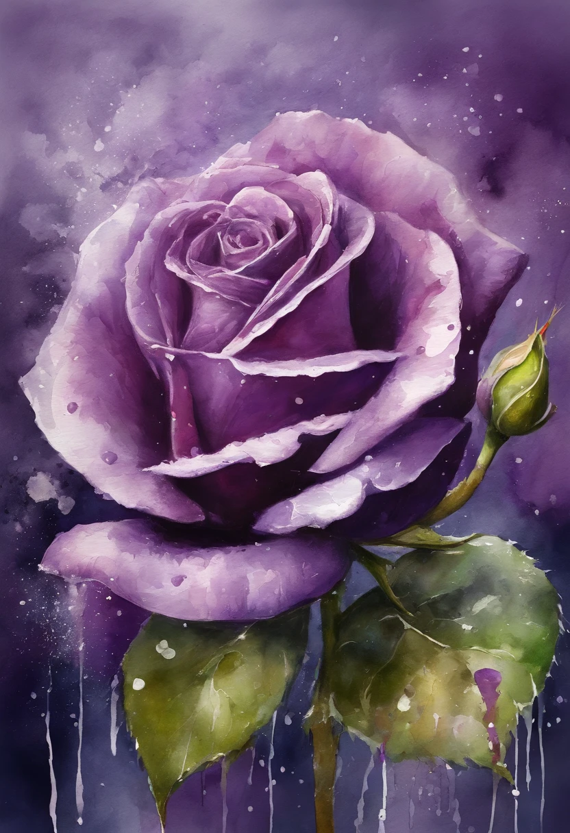 Purple rose painting with splash background and spray paint effect, by Eugeniusz Zak, watercolor art, by Károly Lotz, Watercolor painting, watercolor painting style, Watercolor Detail Art, by Reuben Tam, watercolor digital painting, watercolor, Expertly detailed watercolors, watercolor art, Grzegorz Rutkowski