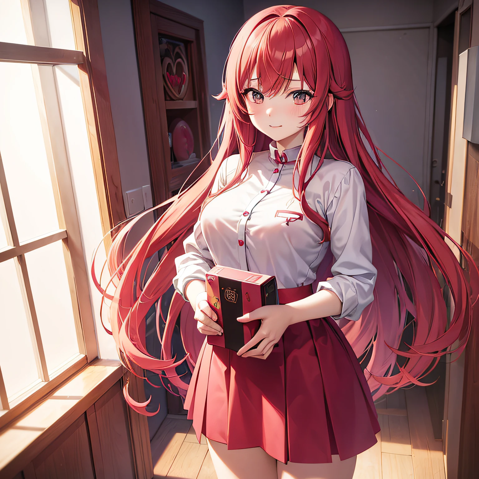 anime girl with long red hair and pink outfit posing in front of window, cute anime girl, pretty anime girl, seductive anime girl, (anime girl), beautiful anime girl, anime best girl, attractive anime girl, anime girl, an anime girl, anime visual of a cute girl, portrait anime girl, young anime girl, smooth anime cg art