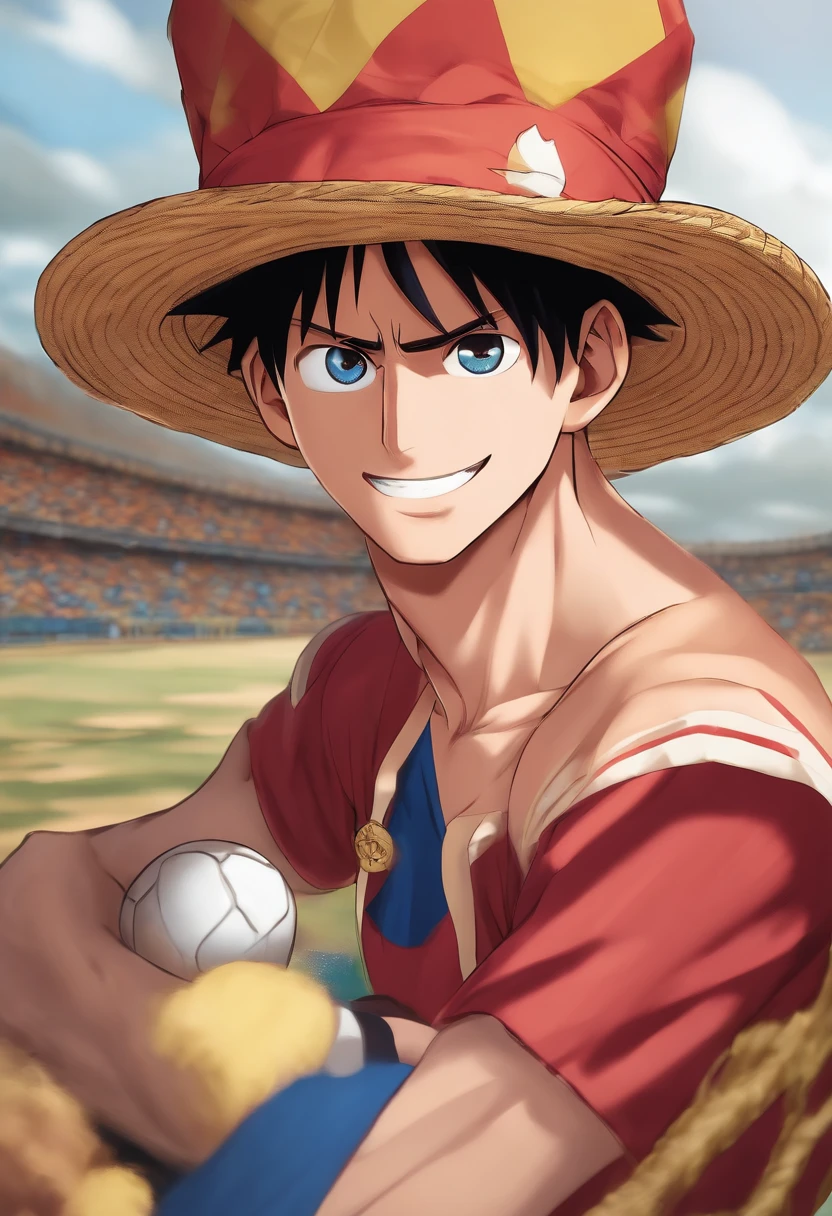 Mix entre Lionnel Messi le joueur de foot et Luffy au chapeau de paille de One piece