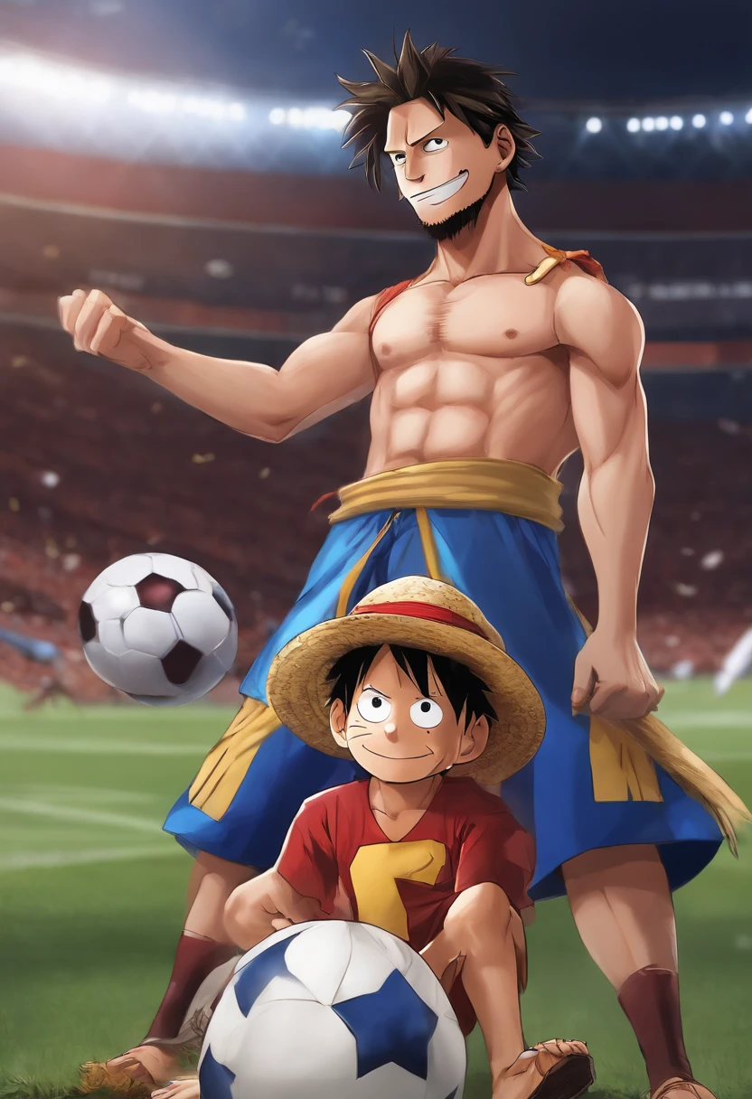 Mix entre Lionnel Messi le joueur de foot et Luffy au chapeau de paille de One piece
