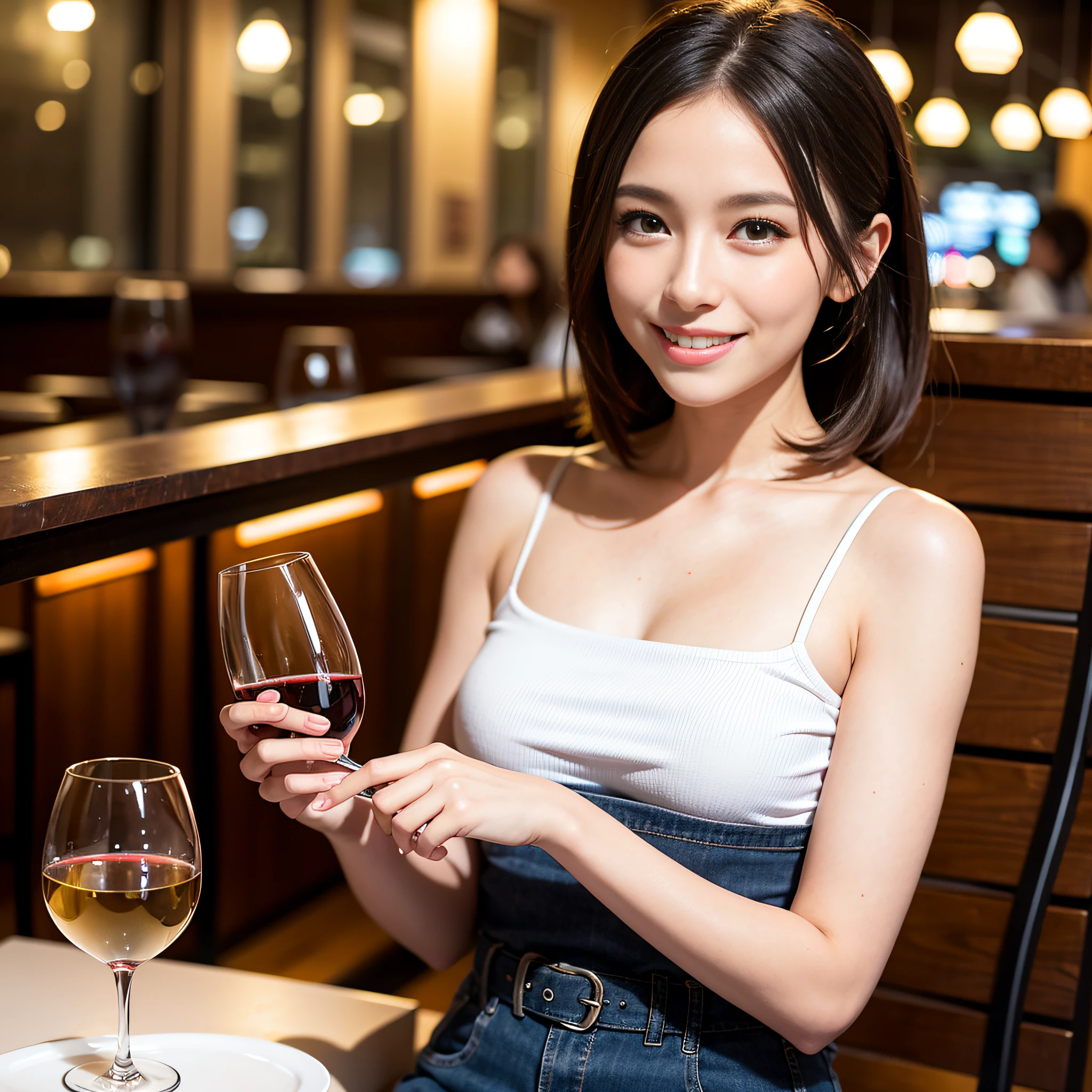 (64K, UHD, top quality, masterpiece: 1.2), (realistic, photorealistic: 1.37), super detailed, pretty woman 1 person, (slim face), (slim body), (brown hair), (short cut), cheeks slightly blushing, (44 years old), 38 years old, solo, beautiful detailed urban night view outside the window, restaurant, wine glasses sit, at night, in a prominent placeNovaFrogStyle, Actress, Model, Waist Up, White Wine, Slim, Wine Glass, Super Clean Night View, Wine Glass Put in the Middle, Happy Smile, (Smile: 1.15), Beautiful Fine Eyes, Upper Body, Bust Japan Up, Night, Short, Short, Actress, Model, Waist Up, White Wine, Slim, Wine Glass, Super Clean Night View, Wine Glass Put in the Middle, Happy Smile,
