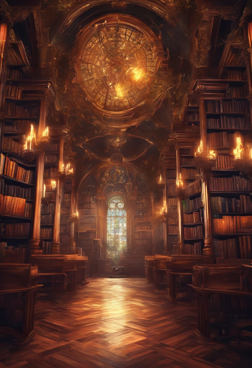 An ancient Library where books are flying, magical, (((masterpiece))), ((best quality)), realistic, 8k, ultra-detailed