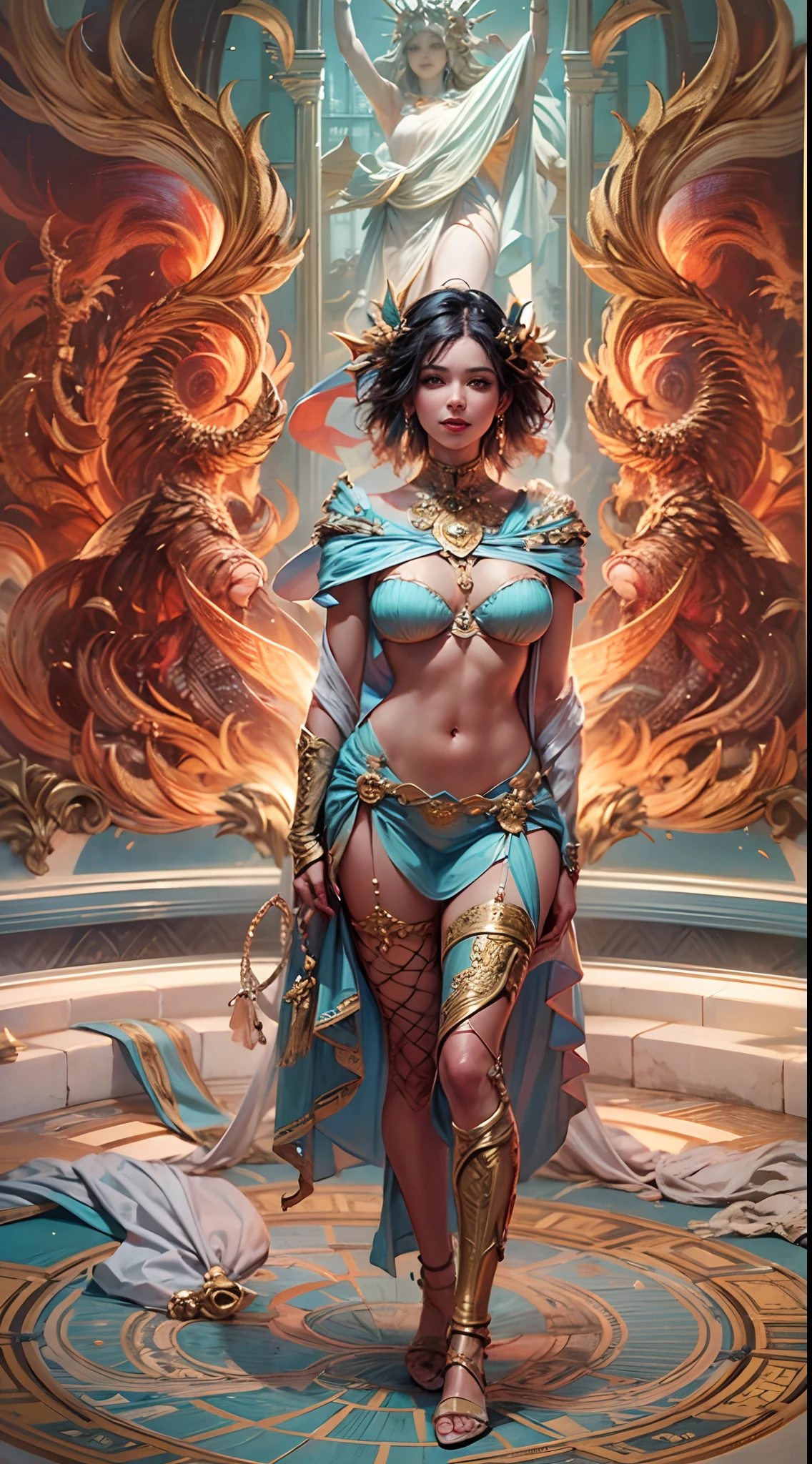 (danahamm:1.08), (style-sylvamagic:0.88), (extremely detailed CG octane render 8k wallpaper), the most beautiful artwork in the world, happy smile, a Full body shot photo of a sexy solo woman looking at the camera, (nsfw:0.50), full dynamic color, Intricate, High Detail, Sharp focus, dramatic, photorealistic masterpiece painting, modelshoot style