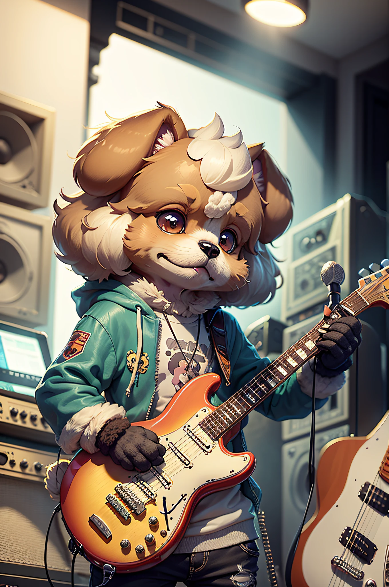 Cartoons of guitarists、Anthropomorphic toy poodle dog