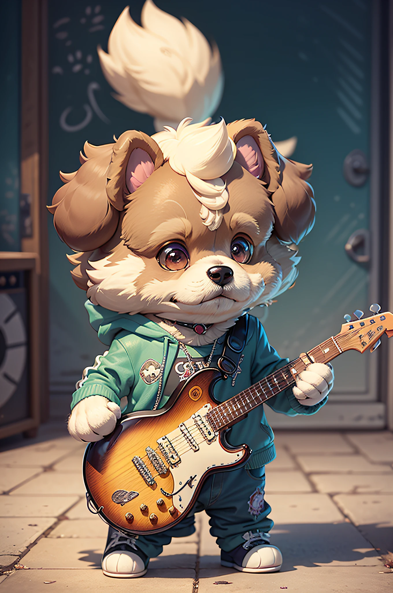(best quality,4k,8k,highres,masterpiece:1.2),ultra-detailed,realistic,African Wild Dog,standing,lonely,uncensored,naked,thick erect penis,sensual smile,playing guitar with a sexy and unique style,guitar strings vibrating,expressive eyes,sharp teeth,beautiful fur patterns,dry and barren home,harsh sunlight,golden brown color tones,extreme detail description,animalistic energy NSFW young adult 24 years old (+18)