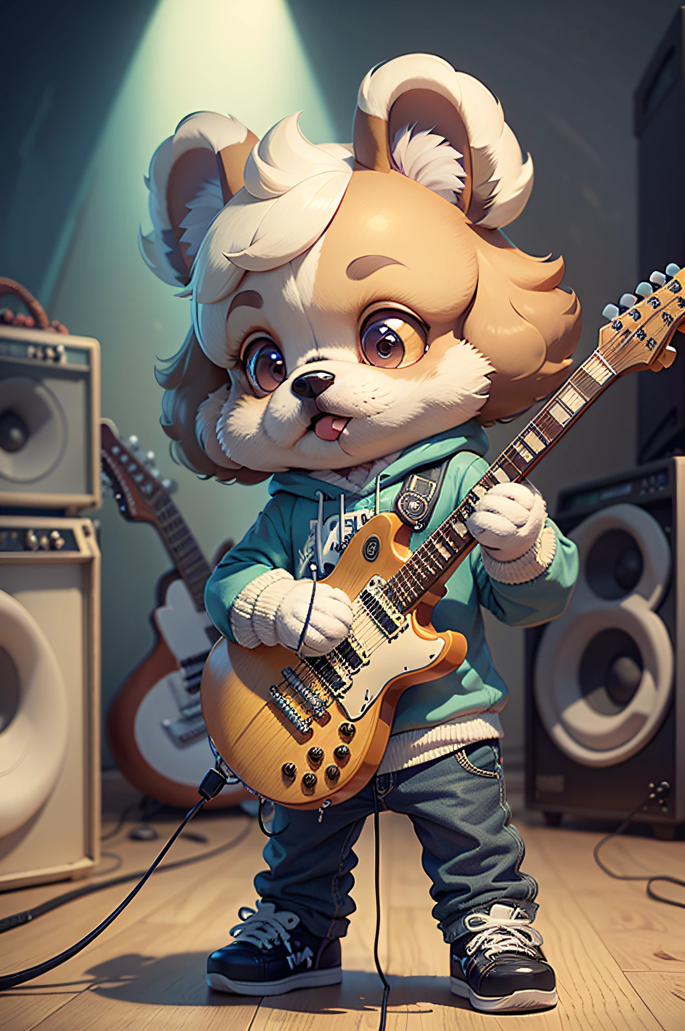 Cartoons of guitarists、Anthropomorphic toy poodle dog