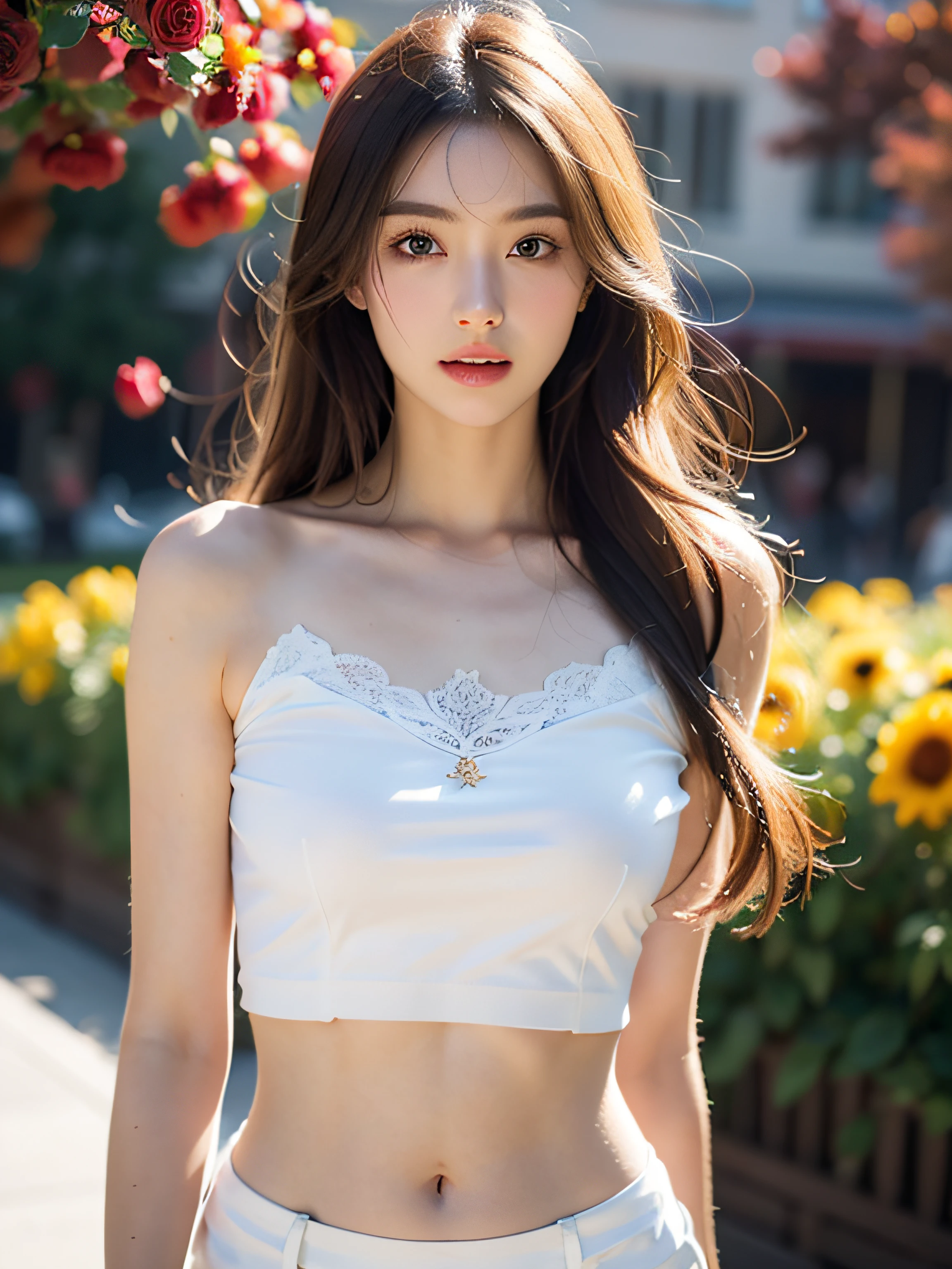 high quality,8k, Detailed facial depiction, Detailed description of the eyes,One Woman, Light redhead hair(Medium-long hair),Beautiful Japanese Girl,24-years-old,Beautiful Face,Cute eyes,Cute Smile,Light blue lace underwear,String panties,Slender body, Plump and large breast size, Long and beautiful legs,Are standing,Smiling, Colorful earrings,necklace,Model pose,Shibuya City
