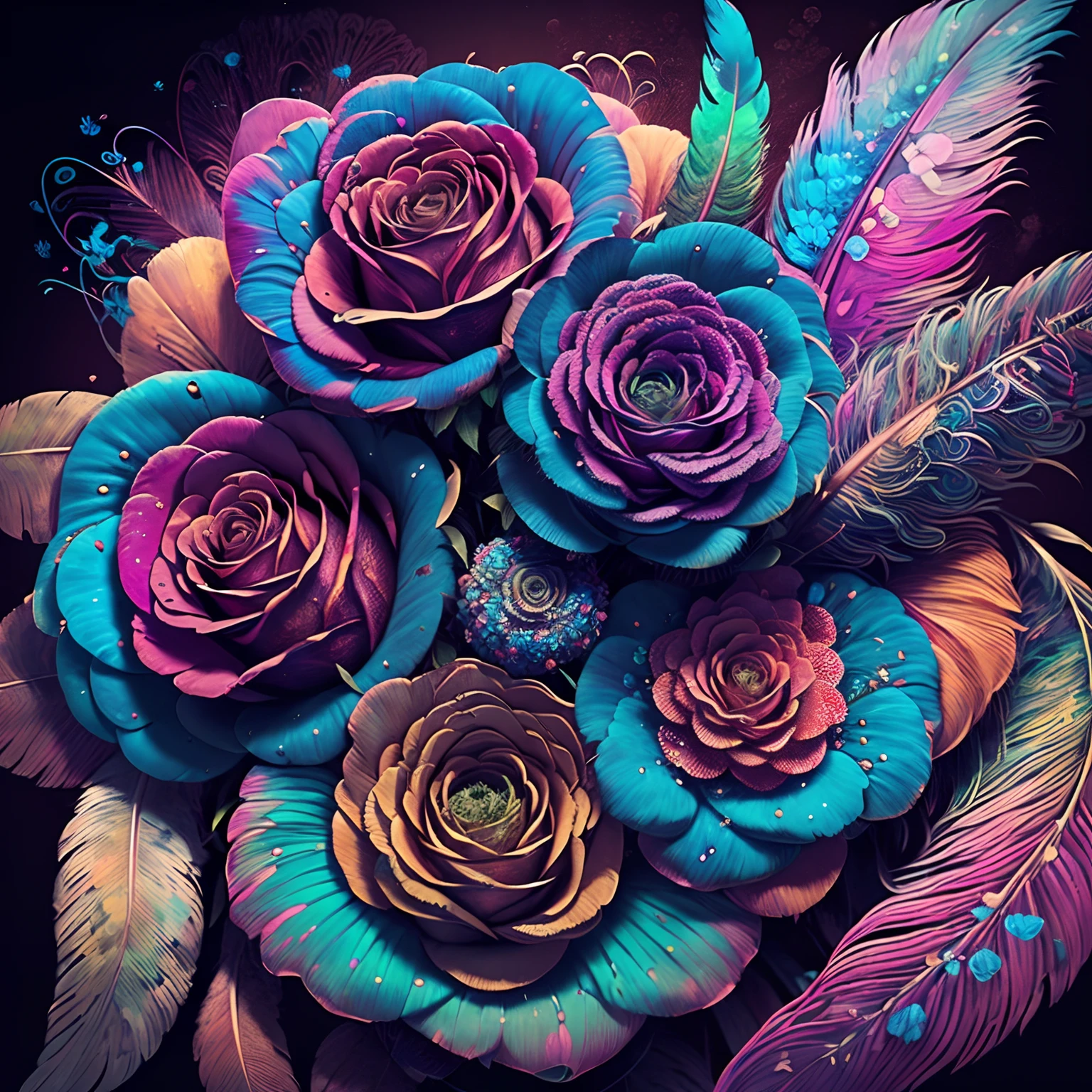 Riff Style 2 (masutepiece, top-quality, Best Quality, Official art, Plants and bird feathers, Beautiful and aesthetic flowers:1.2), (roses:1.3), Extremely detailed,(Fractal Art:1.1),(Colorful:1.1)(Flowers:1.3),highest details,(Zentangle:1.2), (Dynamic Pose), (Colorful abstract background:1.3), (Glossy flowers), (Many colors:1.4), Colorful Accessories, (Feathers:1.5)