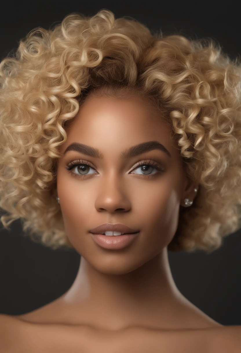"Ultra-realistic image of a beautiful 21-year-old Afro-Latin girl,Caramel peel, corps parfait, forte poitrine, nez fin,Taille fine, cheveux blond, Curly and curly hair karibean , Piercing light green eyes.hyper-realistic，anatomie correcte，Facial features are carefully represented，Boucles gratuites, curly blonde hair, (cour, curly blonde hair), Long curly wild blonde hair, cheveux multiversaux, cour, curly blonde hair, curly blonde hair, Boucles, wavy hair spread out, Boucles baroques, Boucles, Curly,Texture des cheveux, Curly bang,Photo ID