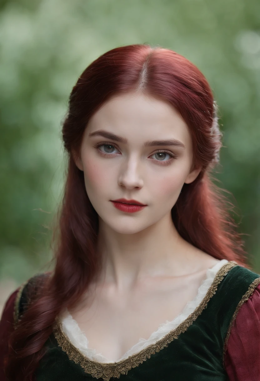 (((a deep reddish wound crosses her left cheek))) fair complexion, woman around 19 years old, natural white hair, distinctive green eyes, wearing kohl, slender and graceful, beautiful, candlelight in a medieval setting, ultra sharp focus, realistic shot, medieval female clothes, tetradic colors (scar:1.4)