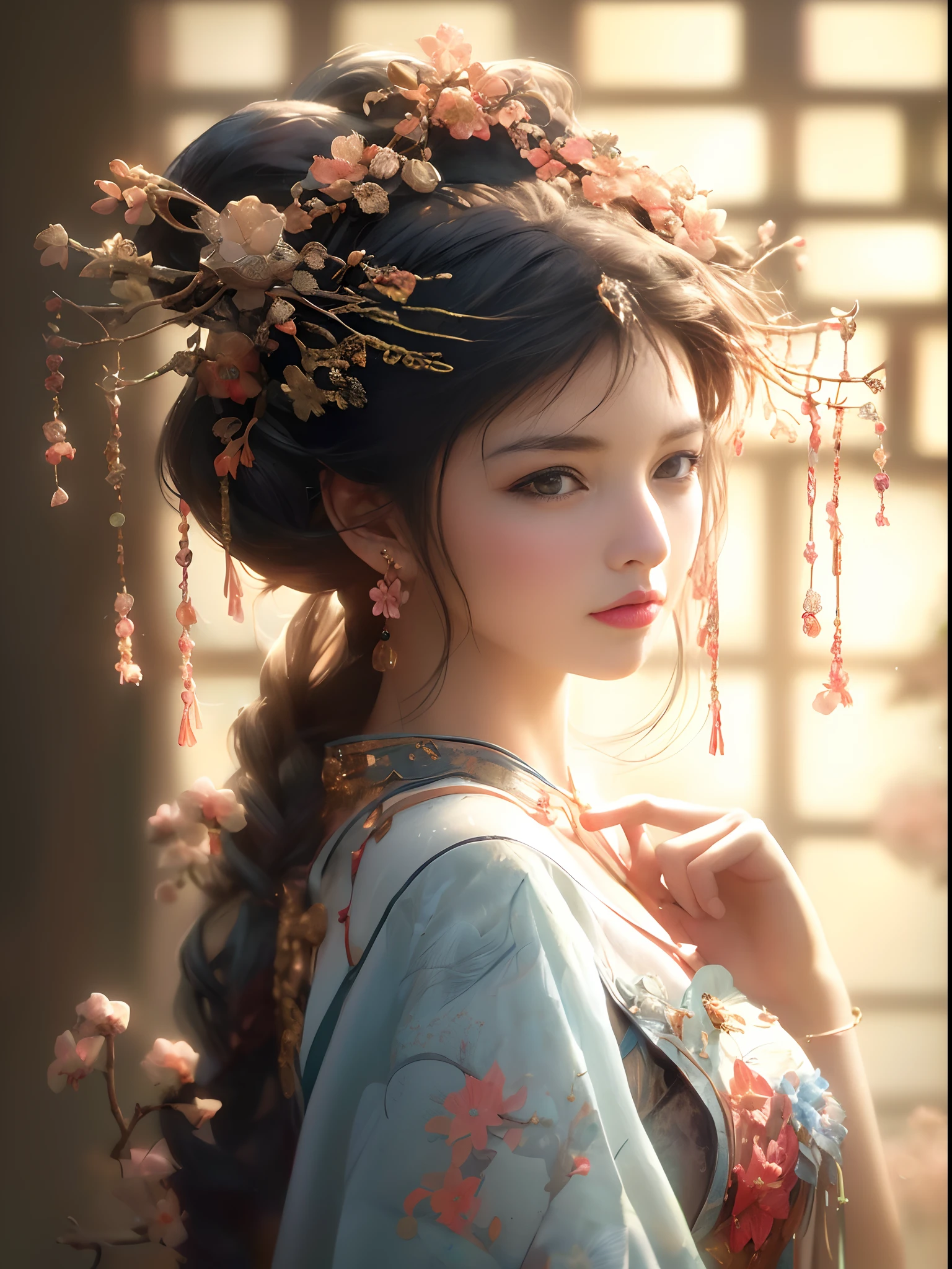 (8K, RAW photo, Masterpiece:1.2),Solo,angle of view,,(Super realistic, photo-realistic:1.3), Ultra-detailed, Extremely detailed CG 8k wallpaper,hatching (Texture),gloss on the skin,light persona,,(crystalstexture skin:1.2), (Extremely delicate and beautiful), lecture hall, Students, textbooks, professor ,,beautiful detailed  water,Beautiful detailed sky,Upper body,Cowboy shot, Ultra-realistic 8K CG,,picture-perfectface,Flawless,Clean,Masterpiece,professionalartwork,famousartwork,cinmatic lighting,cinematicbloom,perfectface,beautifulface,fantasy,Dreamlike,unreal,sci-fy,(Rich:1.4),intricately details,delicate patterns,Charming,Alluring,Seductive,Enchanting,,(((tree,Bare_tree,Snow,forest,upper legs,snowflower,Long_Hair,Outdoors,Night,Nature,branch,Full leaf,))), 1girll,arms back behind,Long_Hair, Solo, Very_Long_Hair,Rabbit_hor ears, Animal_hor ears,Bare_bshoulders,pony tails,Pink dress,Pantyhose,pinging,angle of view,hair adornments,necklace, (Full shot), (Breasts,mediating_Breasts, cleavage:1.2),Looking_at_peeping at the viewer, Xinhuade,