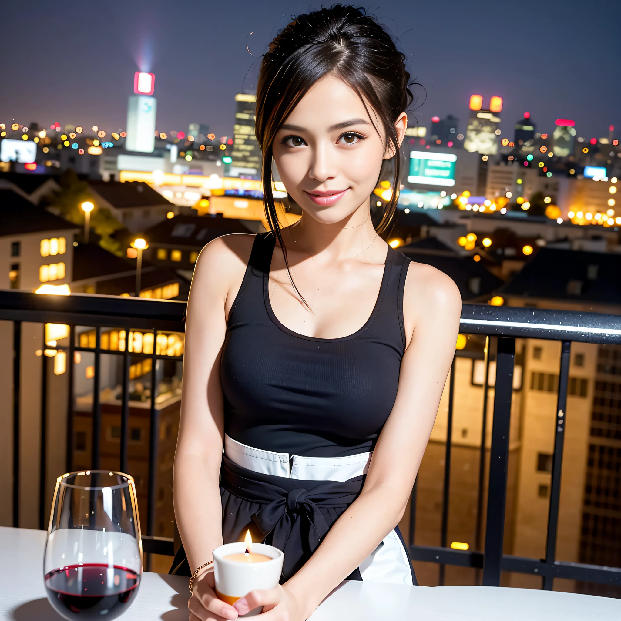 (64K, UHD, top quality, masterpiece: 1.2), (realistic, photorealistic: 1.37), super detailed, pretty woman 1 person, (slim face), (slim body), (brown hair), (short cut), cheeks slightly blushing, (35 years old), 38 years old, solo, beautiful detailed urban night view outside the window, restaurant, wine glasses sit, at night, in a prominent place (from the waist up) NovaFrogStyle, Actress, Model, Waist Up, White Wine, Slim, Wine Glass, Super Clean Night View, Wine Glass Put in the Middle, Happy Smile, (Smile: 1.15), Beautiful Fine Eyes, Upper Body, Bust Japan Up, Night, Short, Short, Actress, Model, Waist Up, White Wine, Slim, Wine Glass, Super Clean Night View, Wine Glass Put in the Middle, Happy Smile,