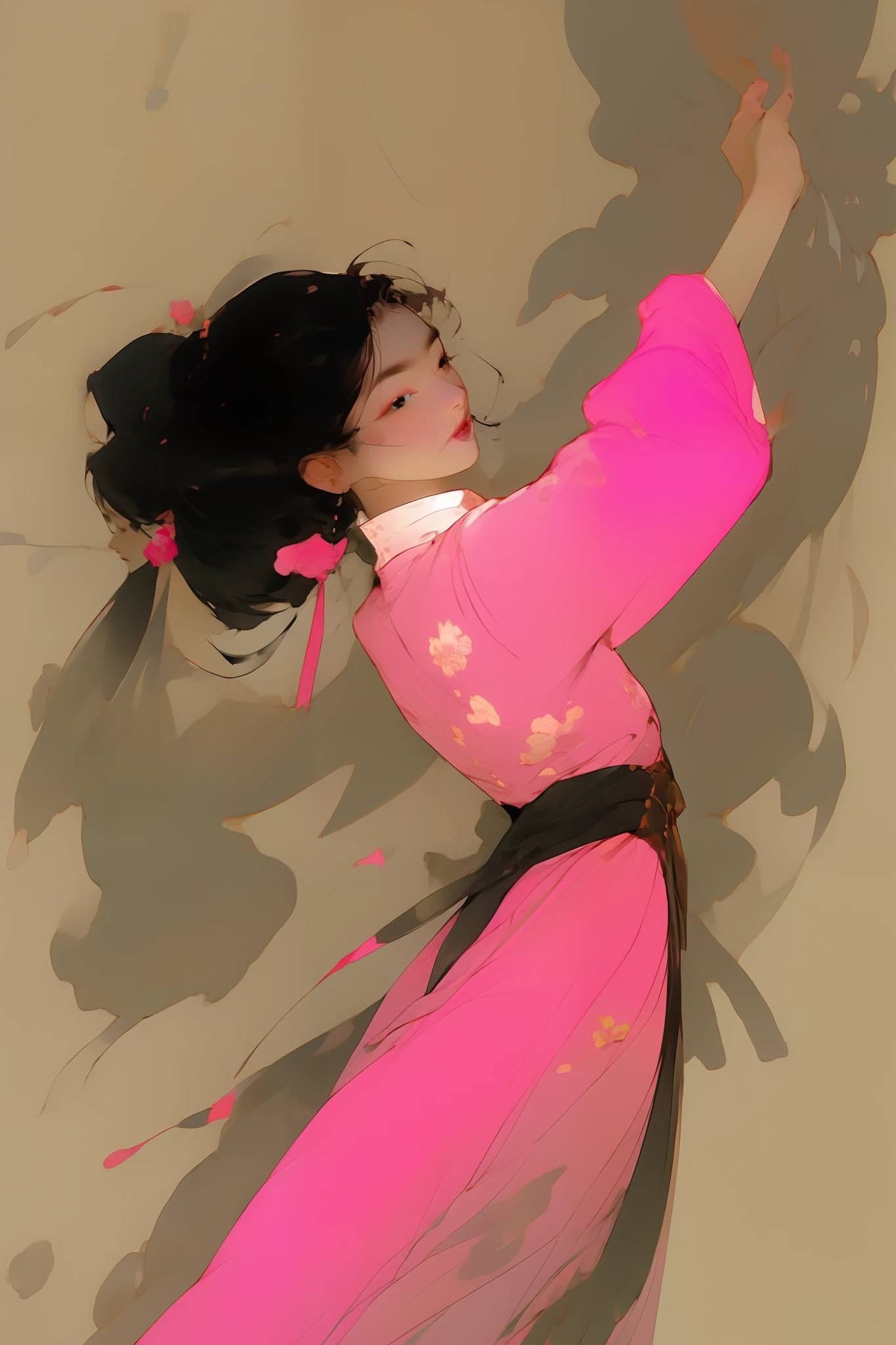 one-girl(full bodyesbian),white colors |pinkdress,dances,clubs,rays of sunshine,White background,Pastel colors, graceful movements, Lots of details,delicated,tmasterpiece,32K