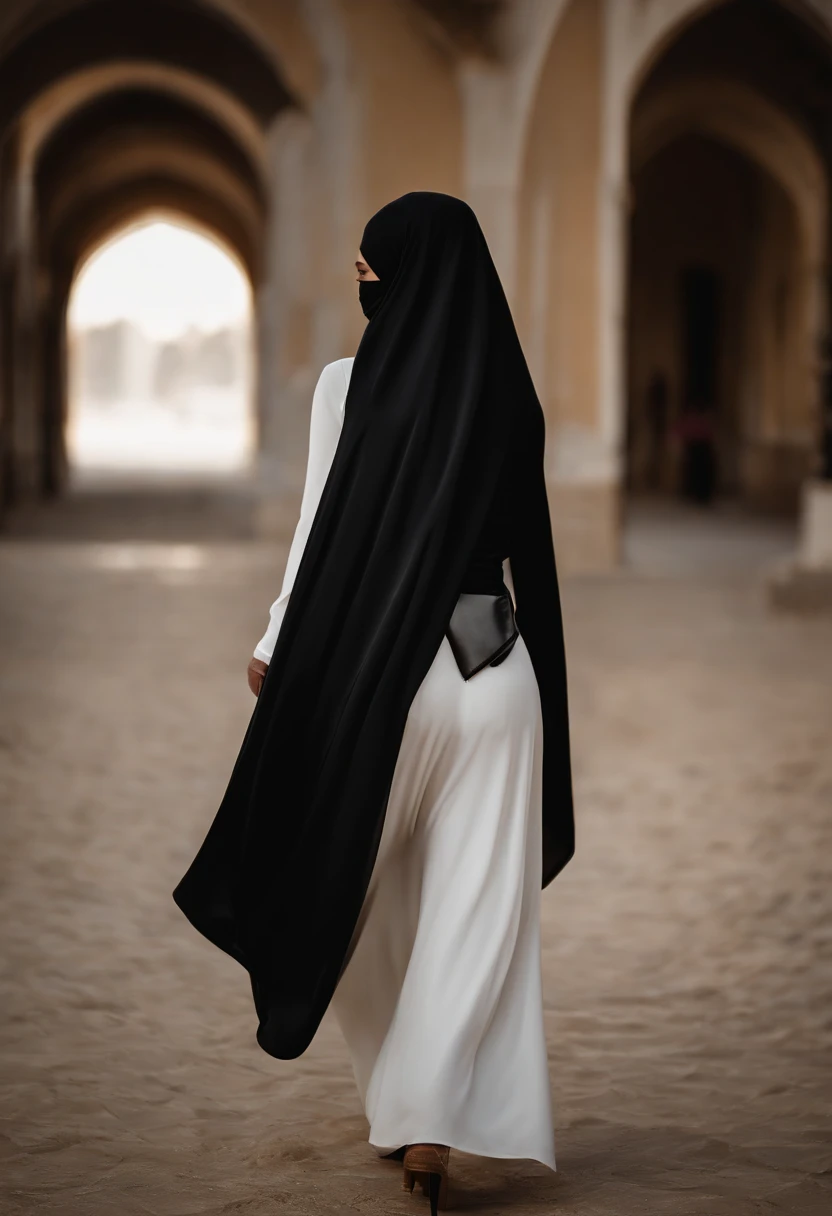 (((tight niqab ))) ((( blindfold))) ((Covered eyes)) 1 Girl, black stockings, white shirt, delicate, feminine, elegance, sensuality, youthfulness, beauty, sophistication, aesthetic, classic, simplicity, purity, contrast, allure, charm, gracefulness, refinement, poise, innocence, romanticism, subtlety, subtleness, details, texture, composition, realism, naturalness, light, shadow, harmony, aesthetics.