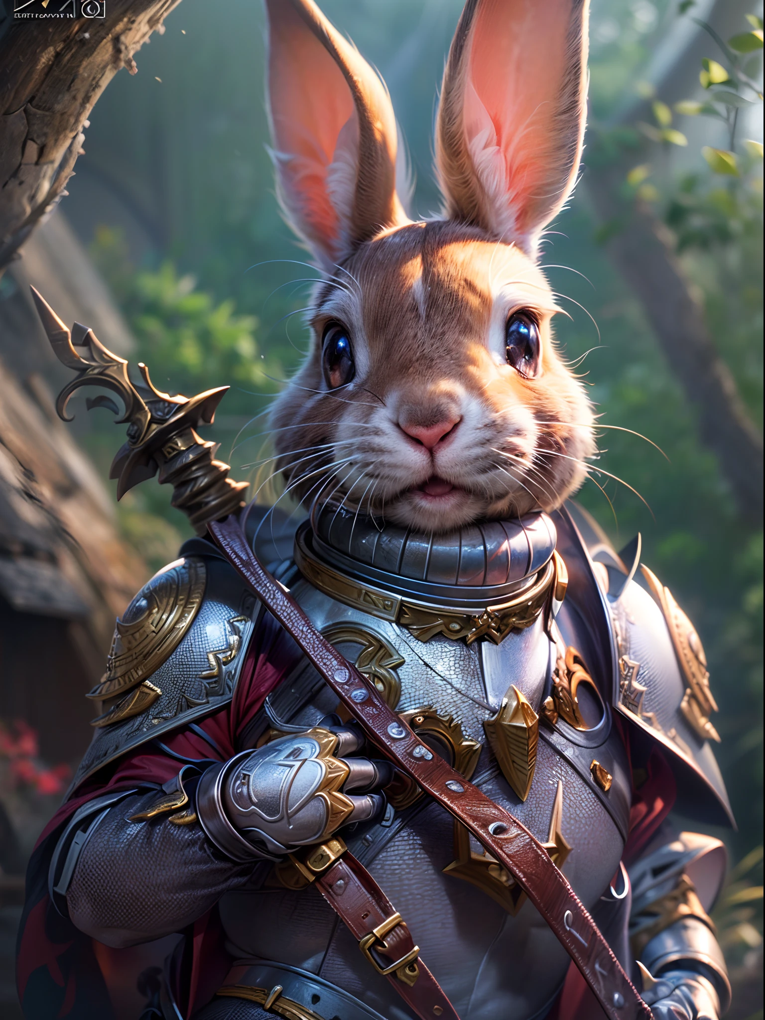 (best quality,4k,8k,highres,masterpiece:1.2),ultra-detailed, (realistic,photorealistic,photo-realistic:1.37), manga style, full body of cute rabbit in armor, detailed eyes and face, vibrant colors, vivid lighting, armored rabbit, manga artwork, digital illustration