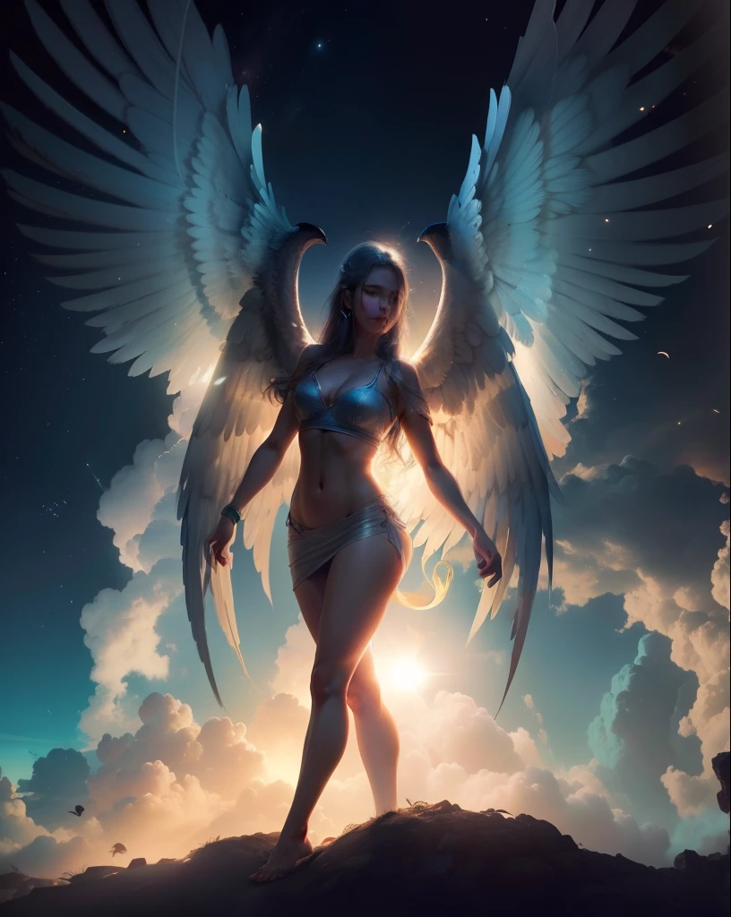 Anjo em chamas, mulher com asas, asas, mulher (anjo) com asas