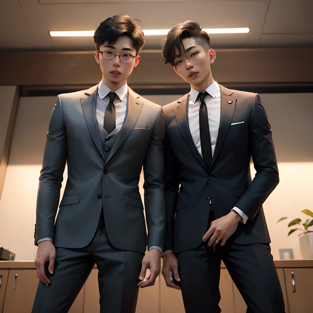 Korea person、twinks、Gray suit、the pose