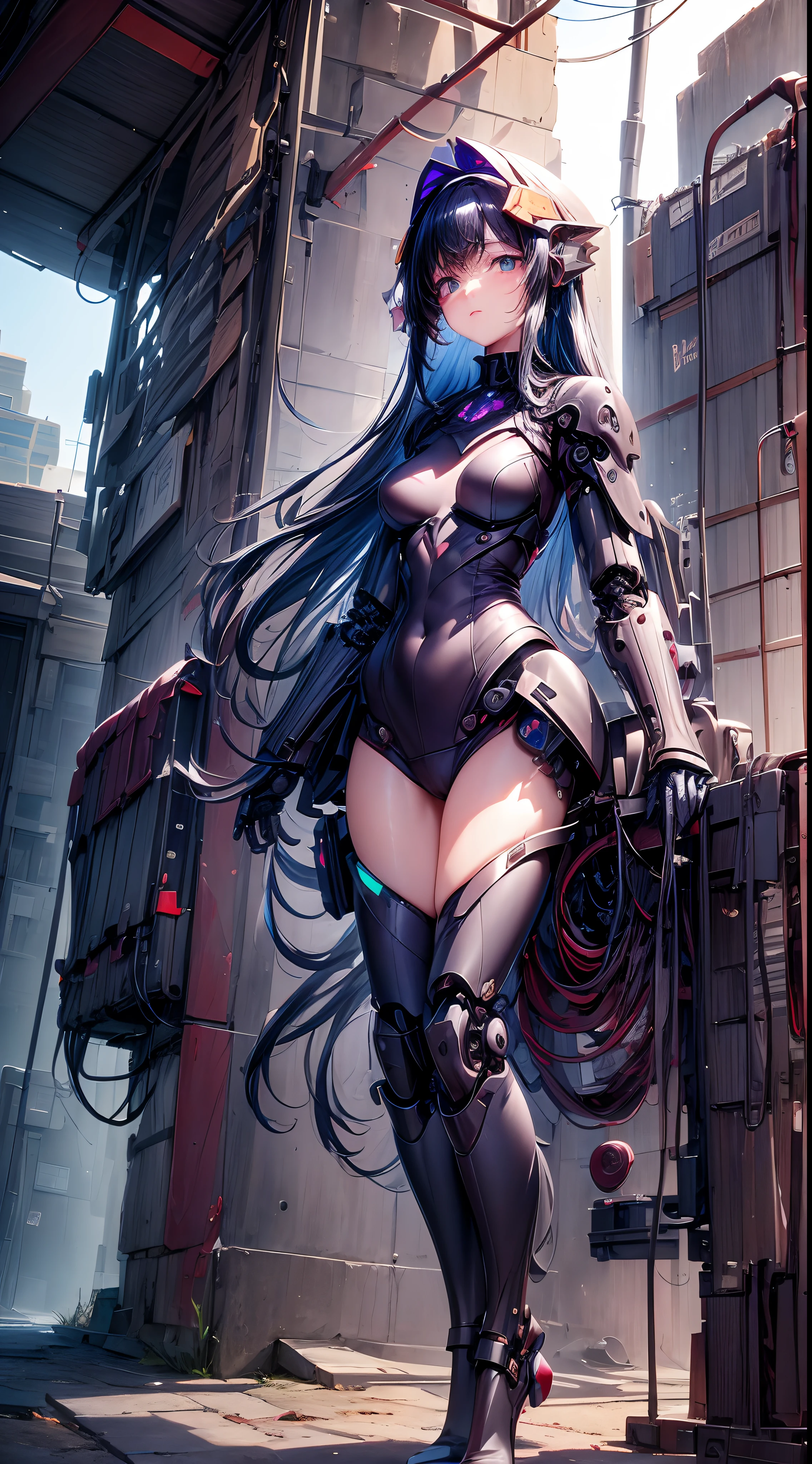 (((masterpiece)))、((top-quality))、(The ultra-detailliert)、(CG Illustration)、(Very Beautiful Little Girl))、Cinematic Light、((1 Mechanical Girl))、thing、deadpan、 scientific fiction、Apocalypse、Erotic grotesque、Fusion of machines and tentacles、Ultra-future、Inorganic、research institute、srestrained、(Beautiful and indulgent:1.2)、(1girl in:1.3)、Body wrapped around the tentacles of a machine