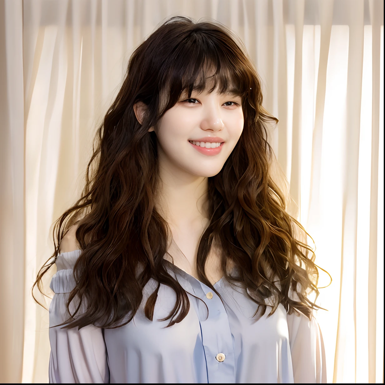 Smiling Araped woman in long floral shirt, Bangs and wavy hair, bae suzy, Curly bangs, neat hair with bangs, Lee Ji-eun, Izzy-silver(Izzy-silver(Izzy-silver(Lee Ji - Eun))), With bangs, long hair with bangs, wavy shoulder-length hair, Long hair with full bangs, brown hair and bangs, jaeyeon nam, Curtain bangs, Full bangs