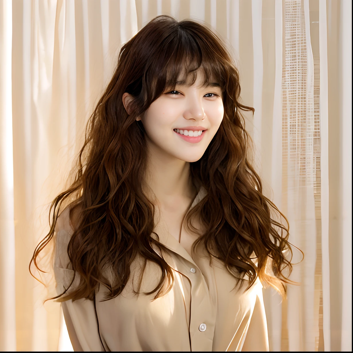 Smiling Araped woman with long hair and tan shirt, Bangs and wavy hair, bae suzy, Curly bangs, neat hair with bangs, Lee Ji-eun, Izzy-silver(Izzy-silver(Lee Ji - Eun)), With bangs, long hair with bangs, wavy shoulder-length hair, Long hair with full bangs, brown hair and bangs, jaeyeon nam, Curtain bangs, Full bangs