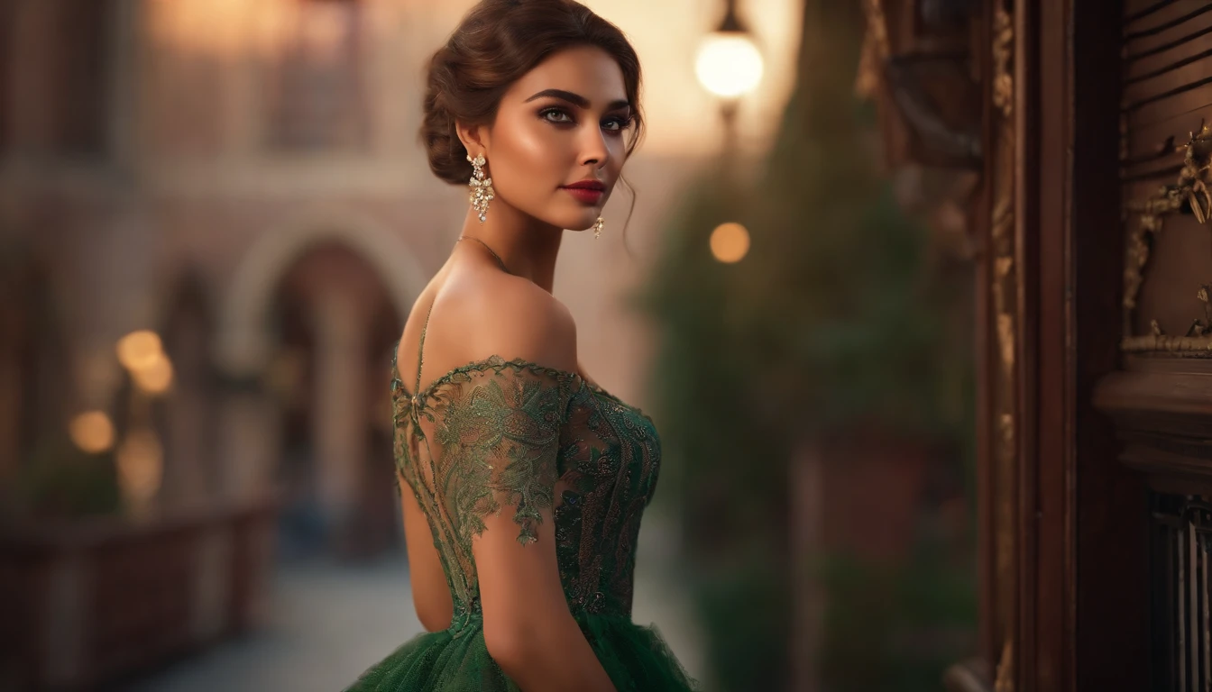 8k, masterpiece, RAW photo, best quality, detail:1.2),photorealistic, extremely detailed CG unity 8k wallpaper, Depth of field, Cinematic Light, Lens Flare, Ray tracing, (extremely pakistani beautiful face, beautiful red lips, beautiful eyes), intricate detail face, ((ultra detailed skin)), 1girl, in the dark, deep shadow, pretty girl,(slim slender fit-muscled body:1.3), ((looking at viewer)),(big smile), (laced dress), (shot sleeve) , (city night, (neon sign), (night), earrings, bracelets, necklace, pantyhose, clear eyes, makeup, walking, face forward, (big green eyes), ((upper body shot)), dress, laced dress, turning back, back shot, very slim, slander, blond braid hair over shoulder, pink blue, dress, 3D, rich colors, makeup, (lace stockings with garters, cord trim, lace), [[bodysiut lacy lace-upp]], (Intricate detailed multi-layer bodysiut lacy lace-upp), corset, skirt, silver, earrings, necklace, bracelets, valuables