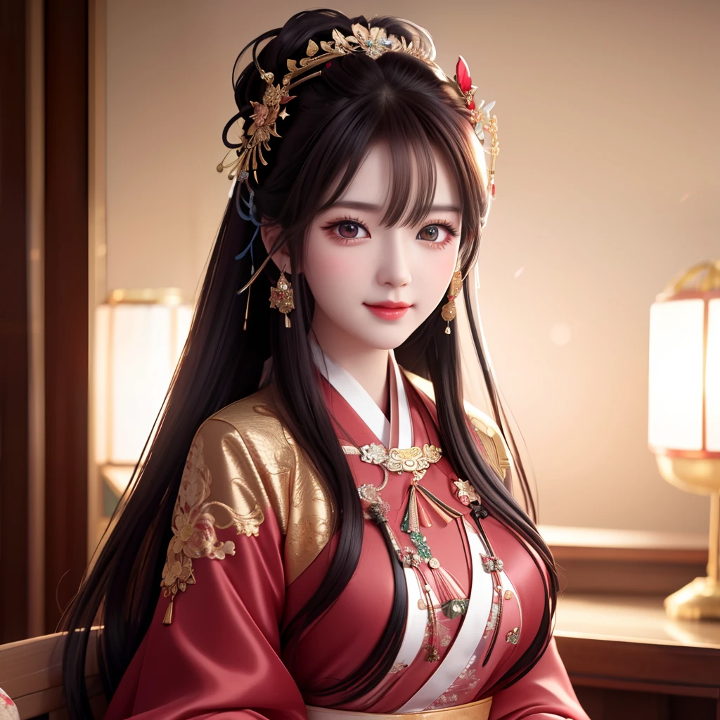 best quality, masterpiece, highres, 1girl,blush,(seductive smile:0.8),star-shaped pupils,sexy china hanfu in red, very luxury, luxury hair ornament, luxury necklace, jewelry,Beautiful face,upon_body, tyndall effect,photorealistic, dark studio, rim lighting, two tone lighting,(high detailed skin:1.2), 8k uhd, dslr, soft lighting, high quality, volumetric lighting, candid, Photograph, high resolution, 4k, 8k, Bokeh