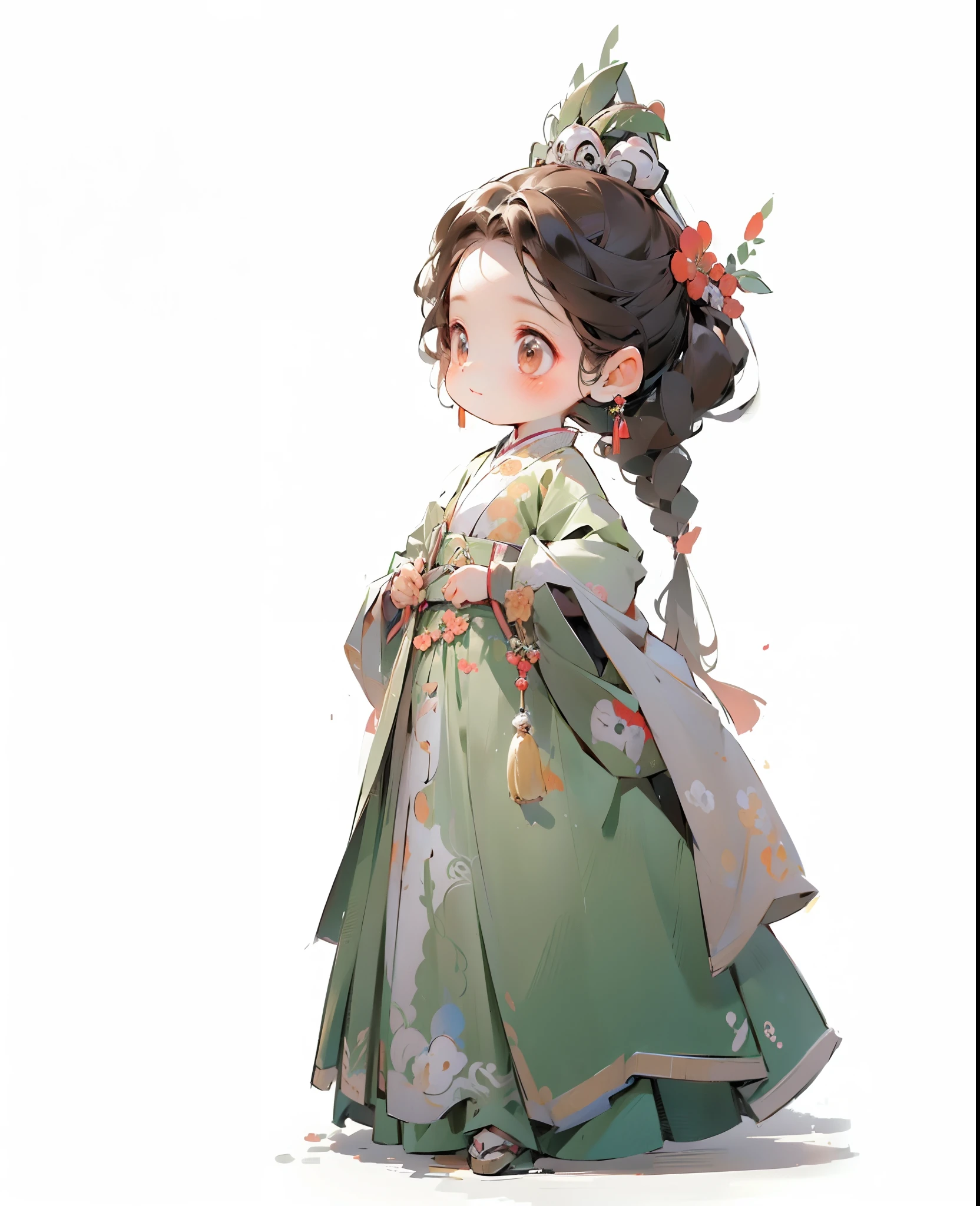 Children's Q version，Q version *********** standing on the grass，lovely digital painting, Clean background cute digital art, Cute detailed digital art, Cute cartoon character, Beautiful character painting, Chinese girl, Realistic cute girl painting, Beautiful digital artwork, Palace ， A girl in Hanfu, cute character, Cute cartoon, digital cartoon painting art, Guviz-style artwork