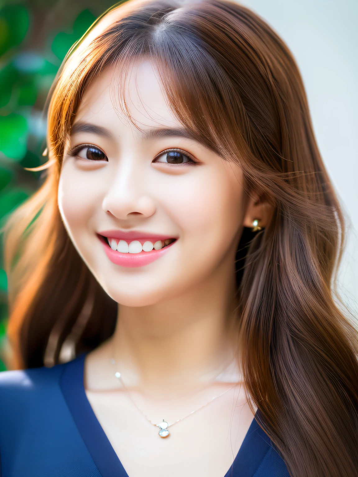 a close up of a woman with long hair and a blue dress, tzuyu from twice, lalisa manobal, beautiful and smiling, headshot profile picture, twice, popular south korean makeup, park ji-min, kim doyoung, portrait of jossi of blackpink, beautiful smile, cute beautiful, jaeyeon nam, beautiful south korean woman, charming smile