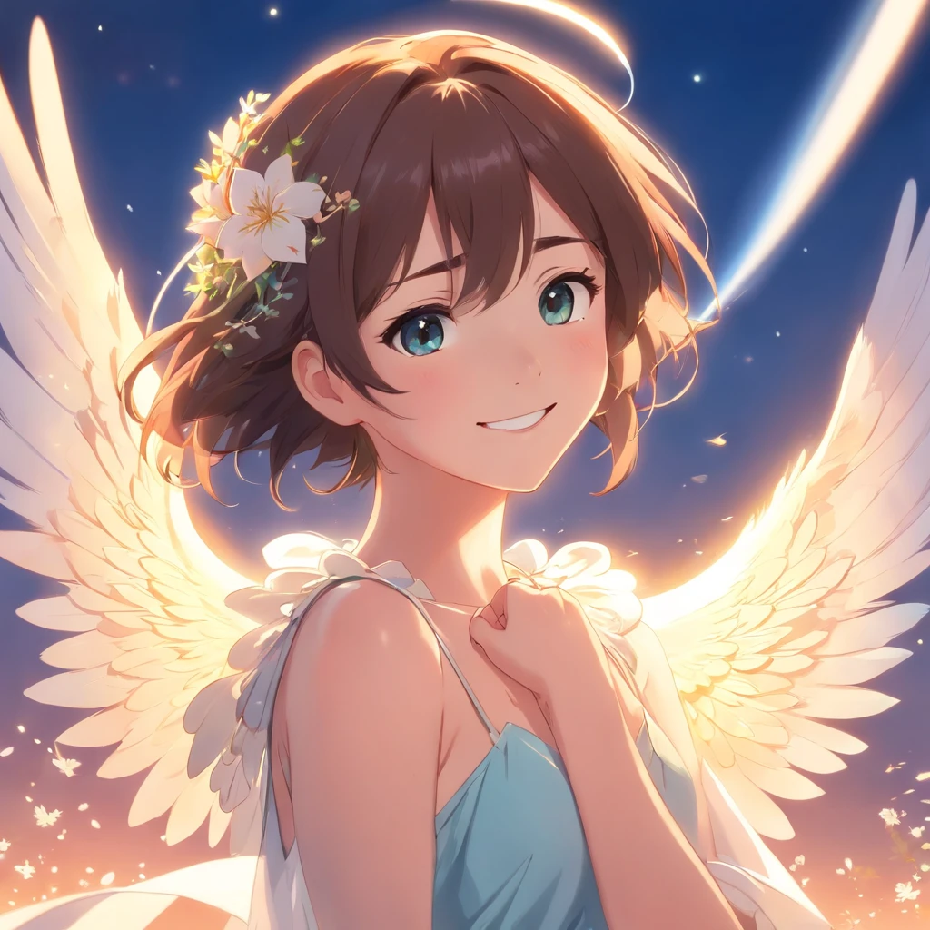 beautiful angel、face perfect、Beautiful dress、large wings、A smile