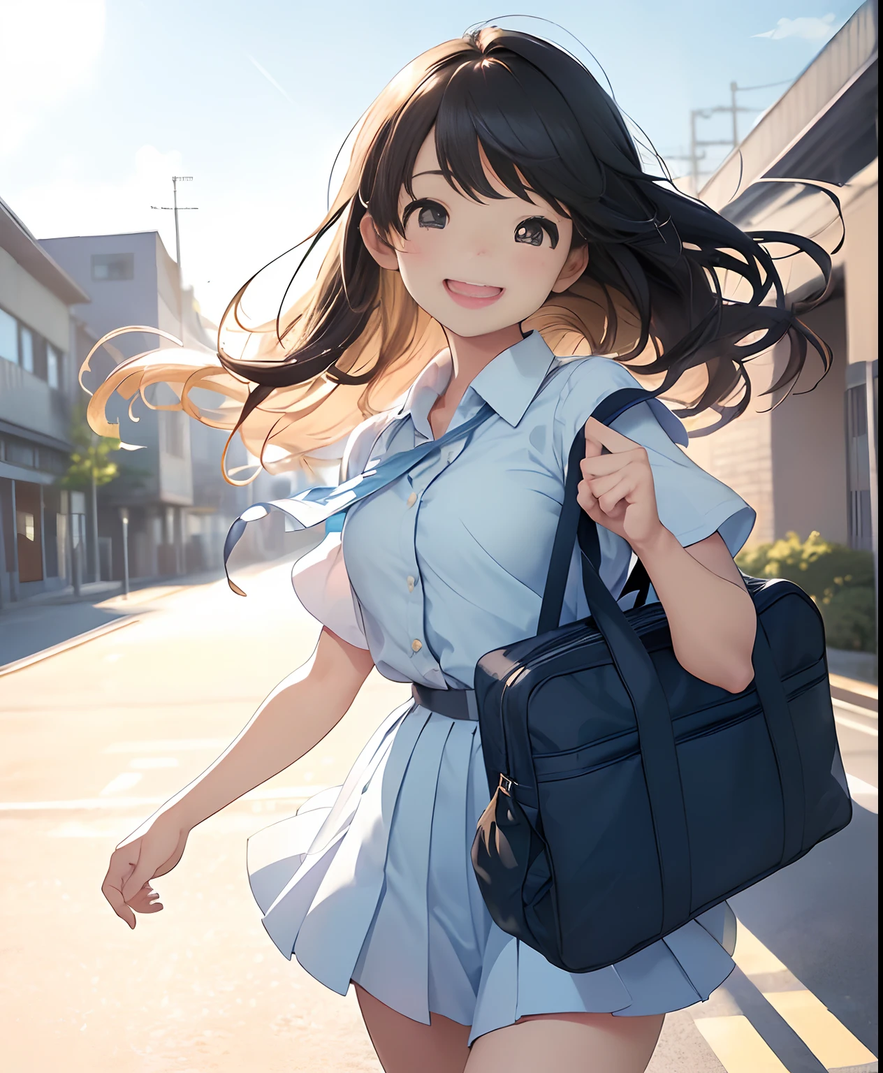 (On a bright spring day (day:1.0), under the clear blue sky (sky:1.0),
BREAK
a high school girl walks with her hair dancing lightly in the wind (hair:1.0). The image is softened at the edges, capturing the youthful and vibrant essence of the scene.
BREAK
Her smile, rendered in soft focus, illuminates the surroundings (smile:1.0) and her school bag symbolizes her passion for learning (school bag:1.0).
BREAK
Each stride she takes is full of energy (stride:1.0), and her light laughter rings through the air (laughter:1.7), encapsulated perfectly with the soft focus technique.
BREAK
The background is slightly blurred, emphasizing her in this springtime scene.
:1.2)