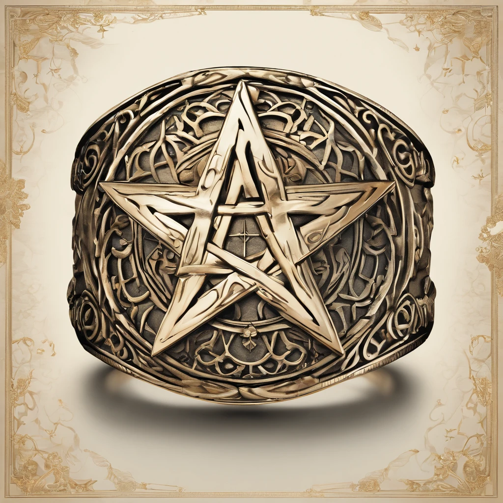 (Ring art design,Pentagram pattern,Simple jewelry design,Art Nouveau,dynamic art,Contemporary art:1.45)，Bronze ring，（Ring concept blueprint），（（Wavy rings）），Engraved with a five-pointed star，（exquisite craft），Hemming，Natural sunlight，Shining Effect