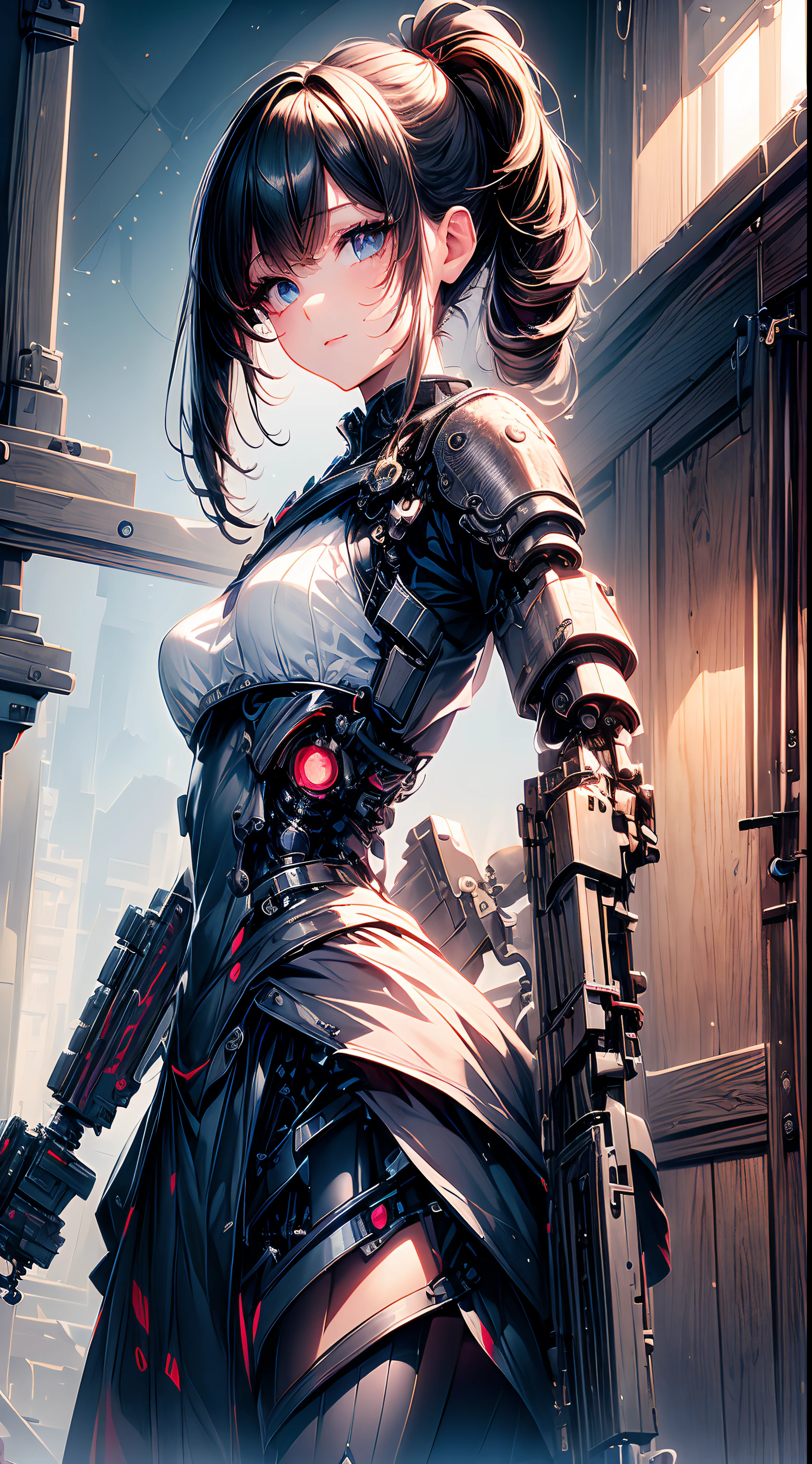 (((masterpiece)))、((top-quality))、(The ultra-detailliert)、(CG Illustration)、(Very Beautiful ))、Cinematic Light、((1 Mechanical Girl))、 scientific fiction、Apocalypse、Erotic grotesque、research institute(Beautiful and indulgent:1.2)、(1girl in:1.3)、Have a machine gun,