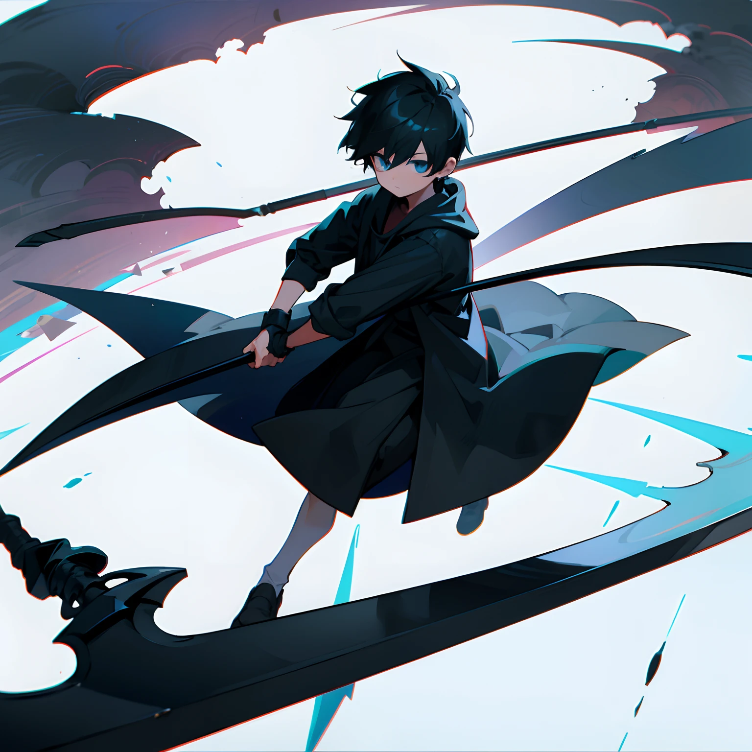 Child boy holding a large scythe
