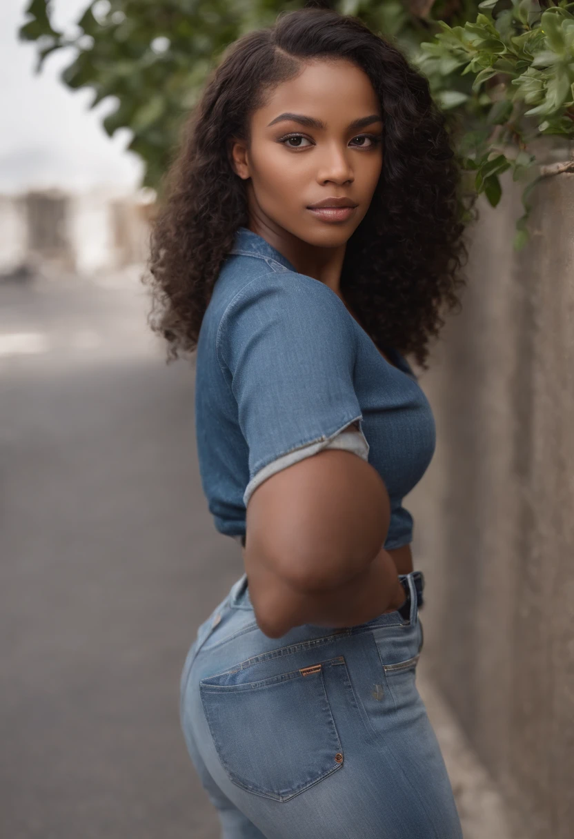 Garota negra, alto, gorgeous, African descent, 18 anos, pele lisa, cabelos pretos. Jaqueta de couro preta, Denim Jeans Pants, Working on the underground base, altamente detalhado, bem iluminado, 8k, Artifact review, segurando um chicote longo. amazing detail, corpo inteiro,