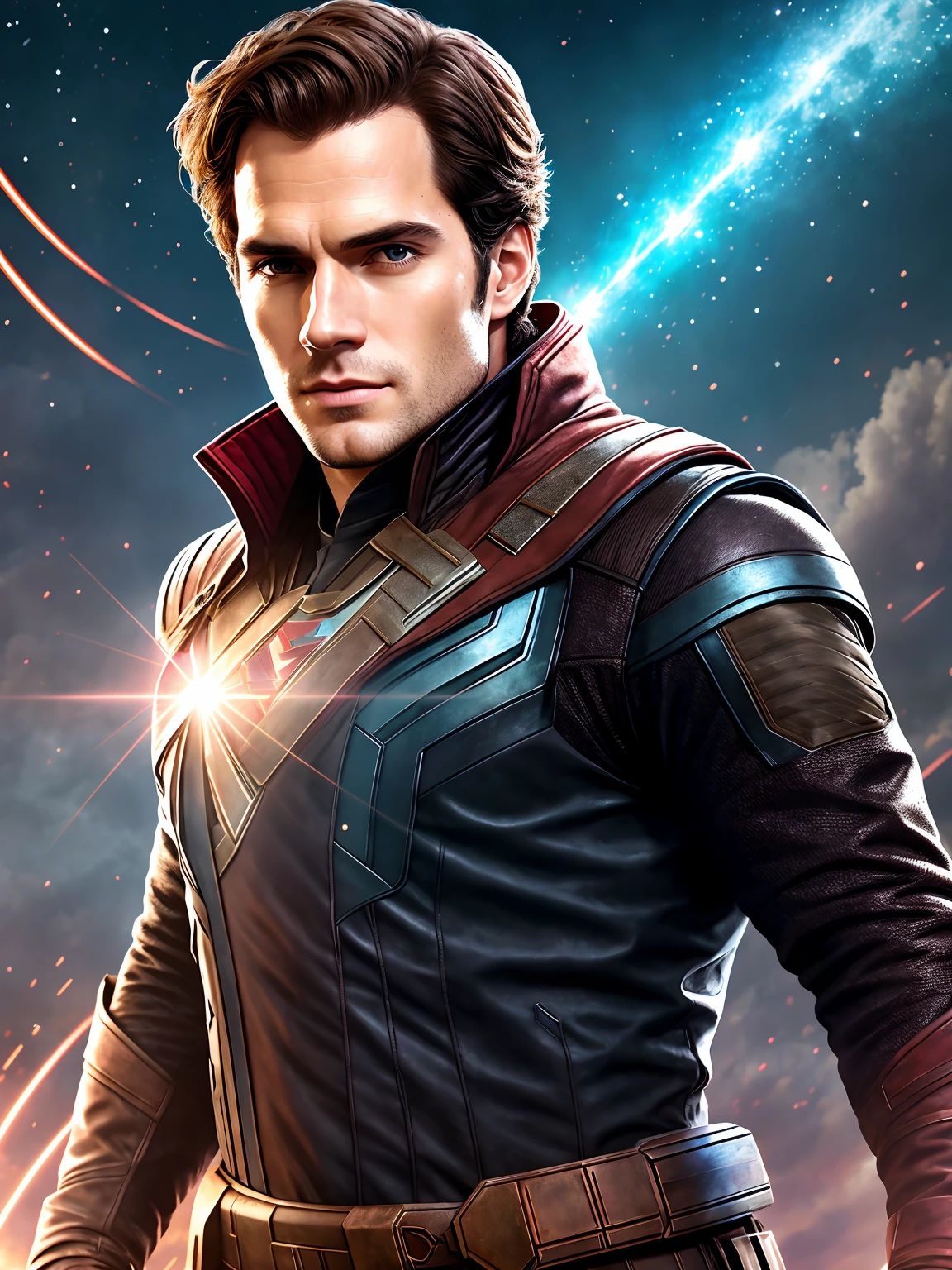 Henry Cavill as Starlord, guardians of the Galaxy style, realistic, 8k, detailed, professional