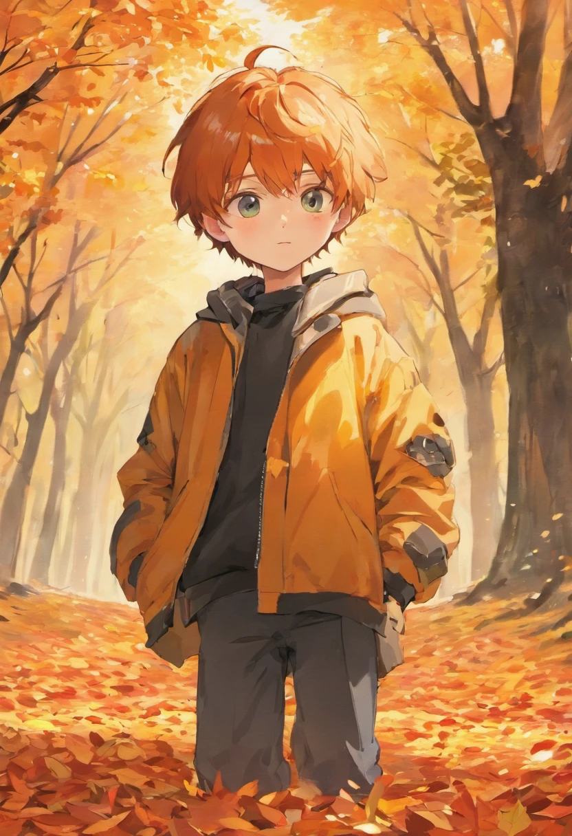 high-level image quality,Autumn foliage background,male child,