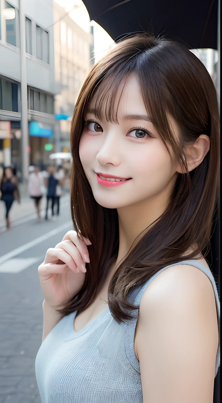 masutepiece, Best Quality, Illustration, Ultra-detailed, finely detail, hight resolution, 8K Wallpaper, Perfect dynamic composition, Beautiful detailed eyes, doress,Medium Hair, Big are visible, Natural Color Lip, Random and sexy poses,Smile,Aoyama Street Walk、20 years girl